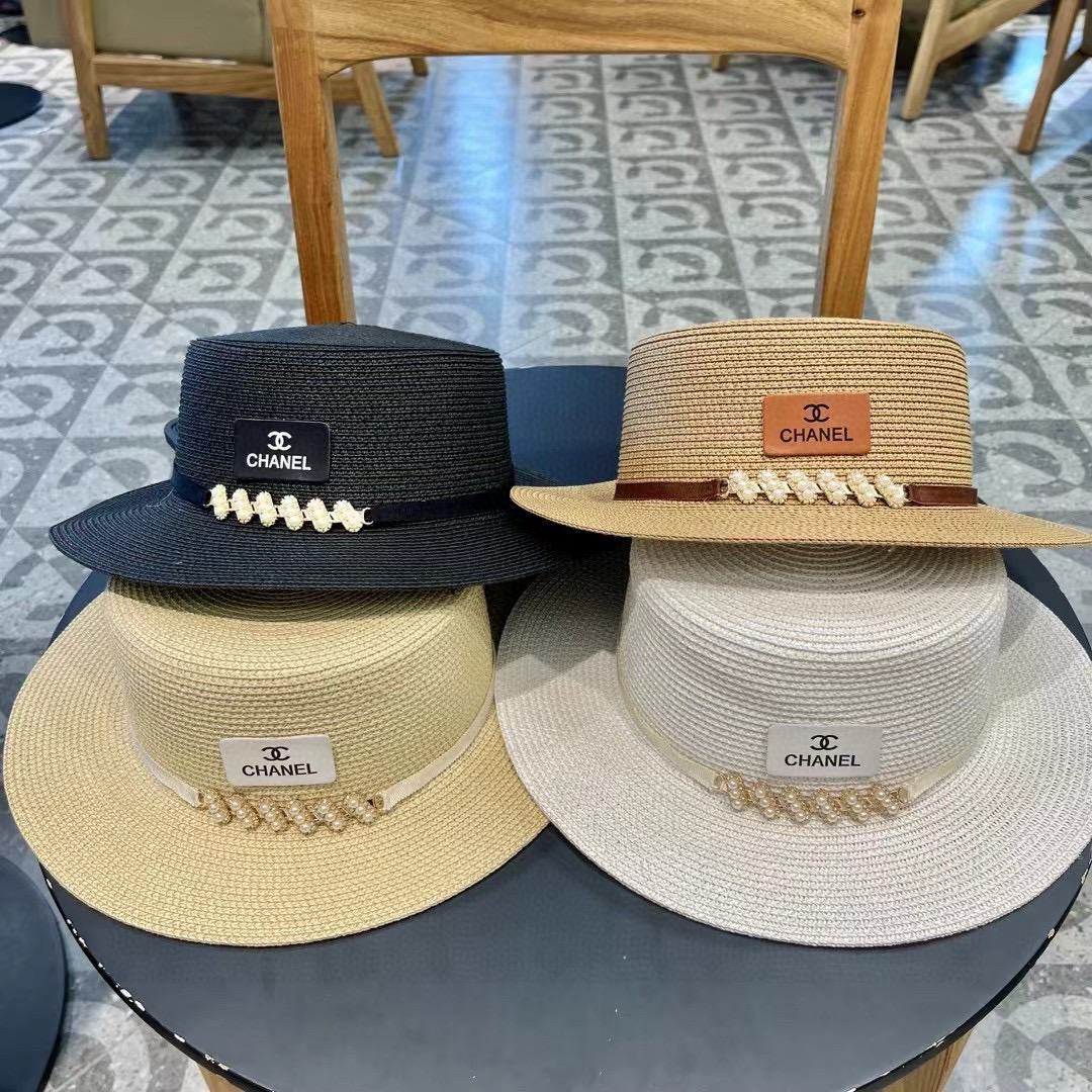  Chanel香奈儿复古风平顶草帽，头围57