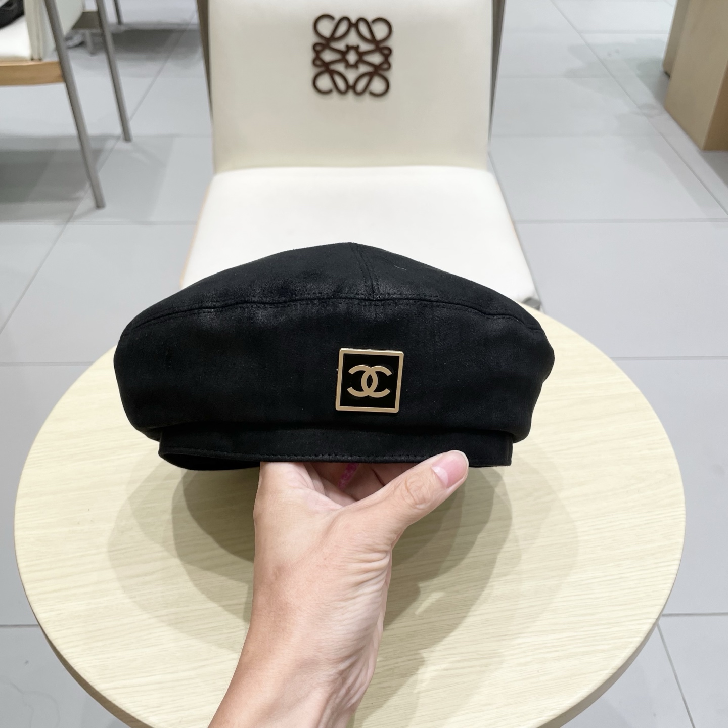  chanel香奈儿秋冬复古麂皮绒贝雷帽韩系文艺百搭画家帽平顶港式显脸小黑帽子女