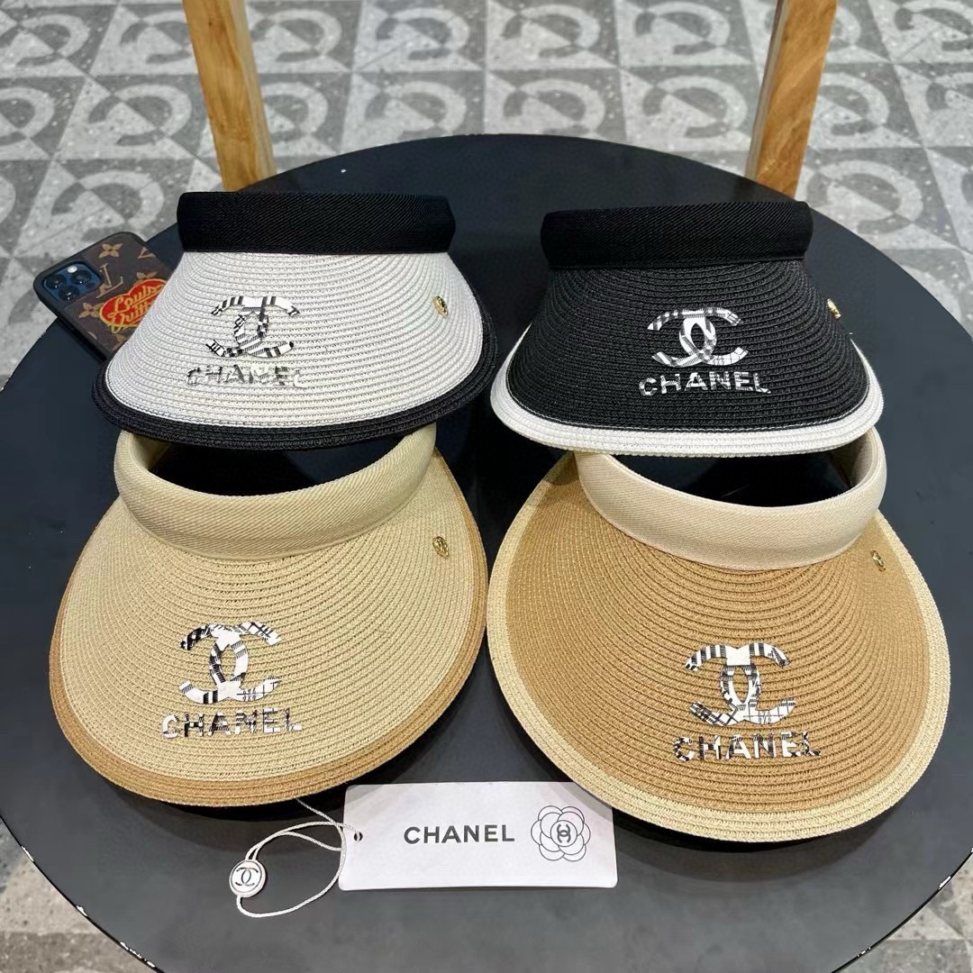 。 香耐儿Chanel帽子女夏季草帽遮阳沙滩出游遮脸防紫外线空顶帽大帽檐防晒太阳帽