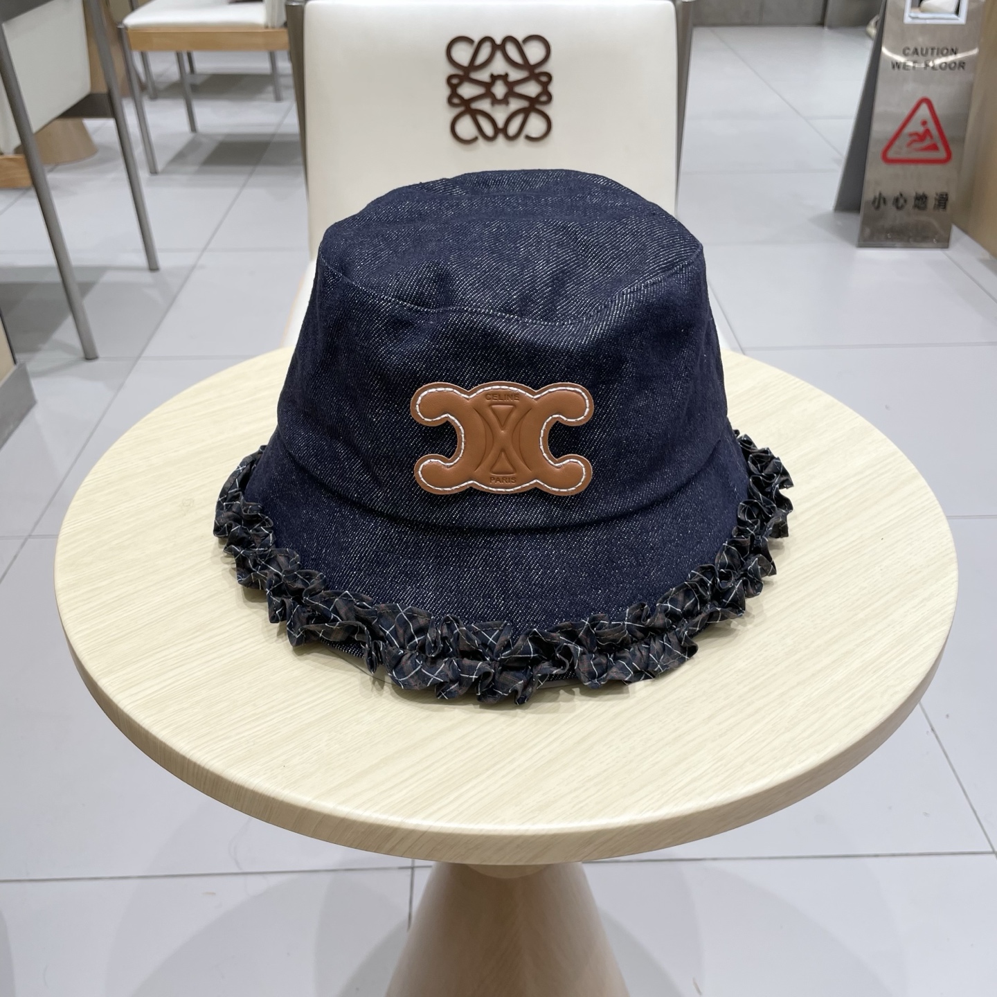  celine塞琳甜美拼色花边牛仔渔夫帽女秋季显脸小水桶帽百搭时尚盆帽子