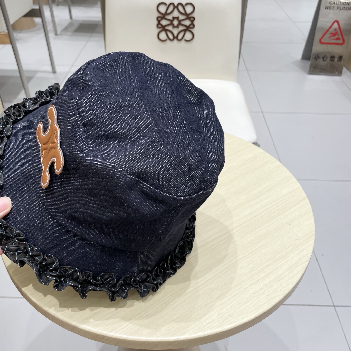  celine塞琳甜美拼色花边牛仔渔夫帽女秋季显脸小水桶帽百搭时尚盆帽子