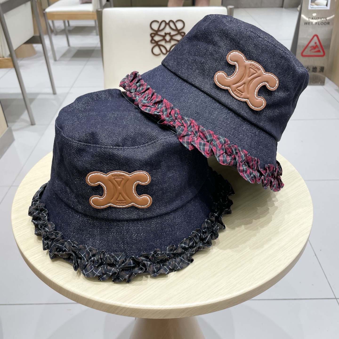  celine塞琳甜美拼色花边牛仔渔夫帽女秋季显脸小水桶帽百搭时尚盆帽子