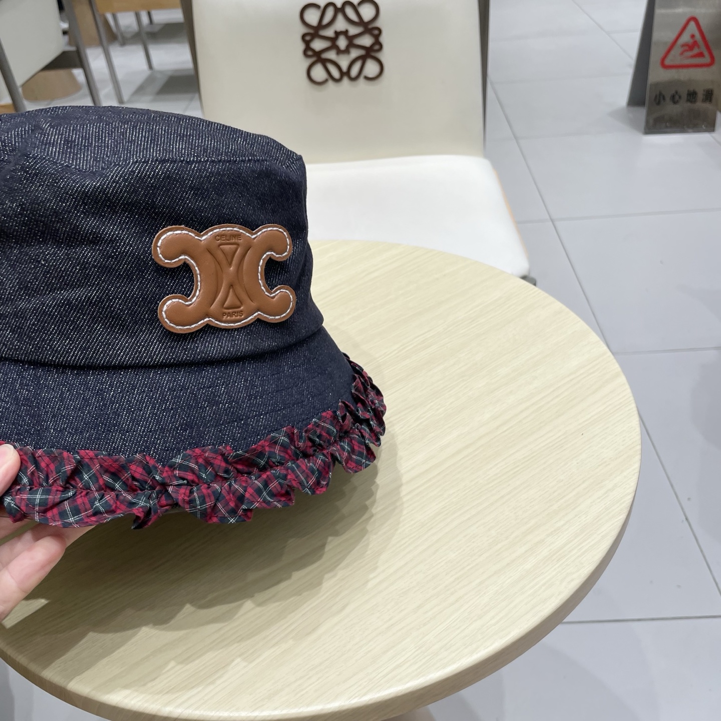  celine塞琳甜美拼色花边牛仔渔夫帽女秋季显脸小水桶帽百搭时尚盆帽子