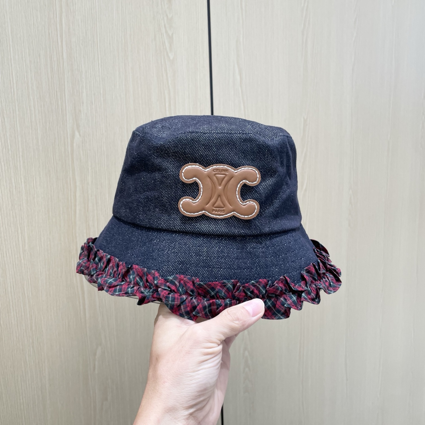  celine塞琳甜美拼色花边牛仔渔夫帽女秋季显脸小水桶帽百搭时尚盆帽子