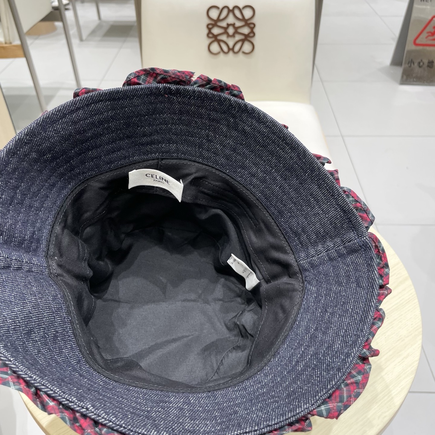  celine塞琳甜美拼色花边牛仔渔夫帽女秋季显脸小水桶帽百搭时尚盆帽子