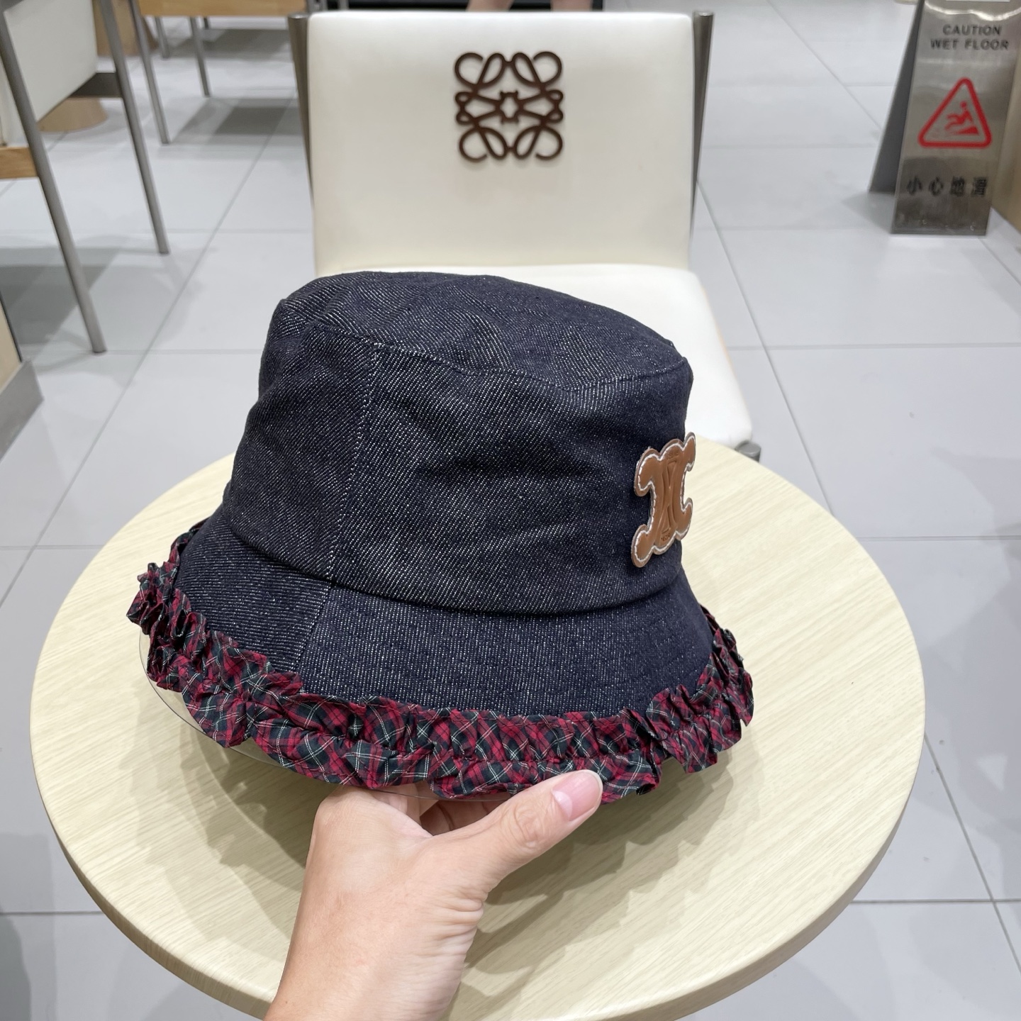  celine塞琳甜美拼色花边牛仔渔夫帽女秋季显脸小水桶帽百搭时尚盆帽子