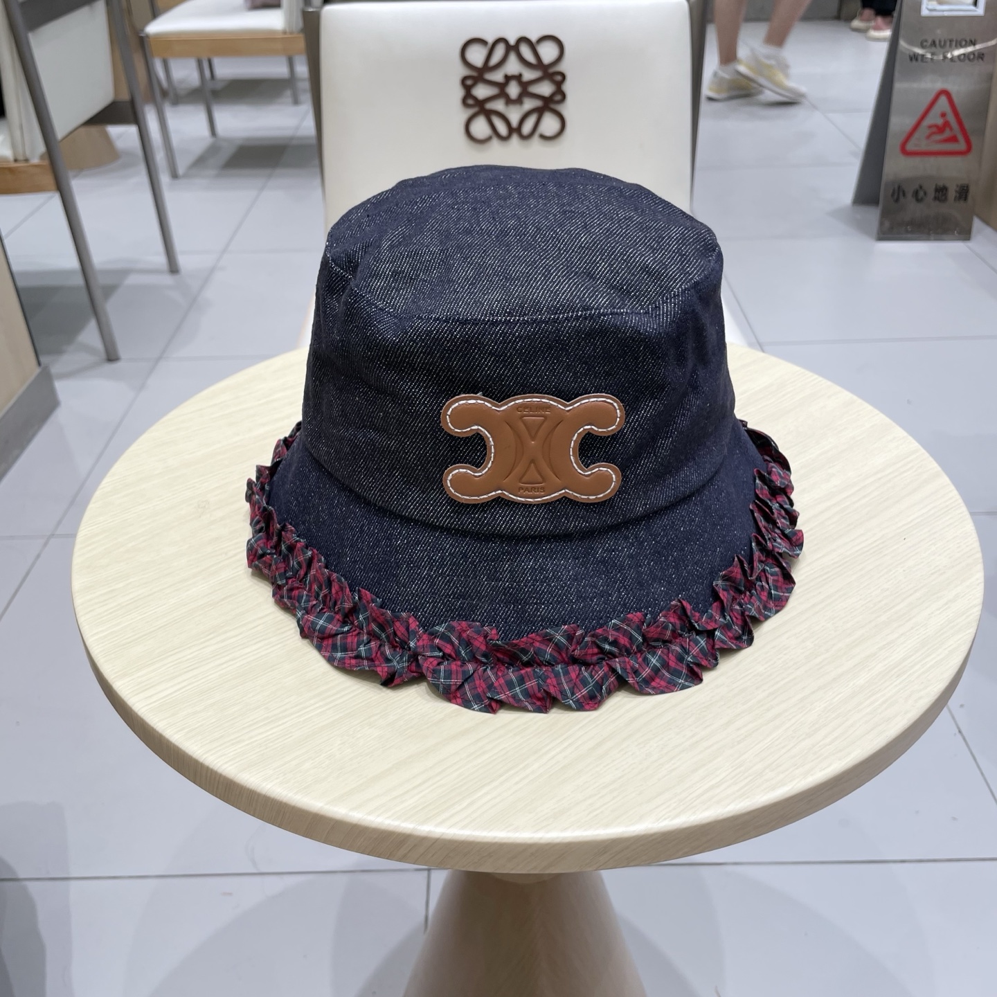  celine塞琳甜美拼色花边牛仔渔夫帽女秋季显脸小水桶帽百搭时尚盆帽子