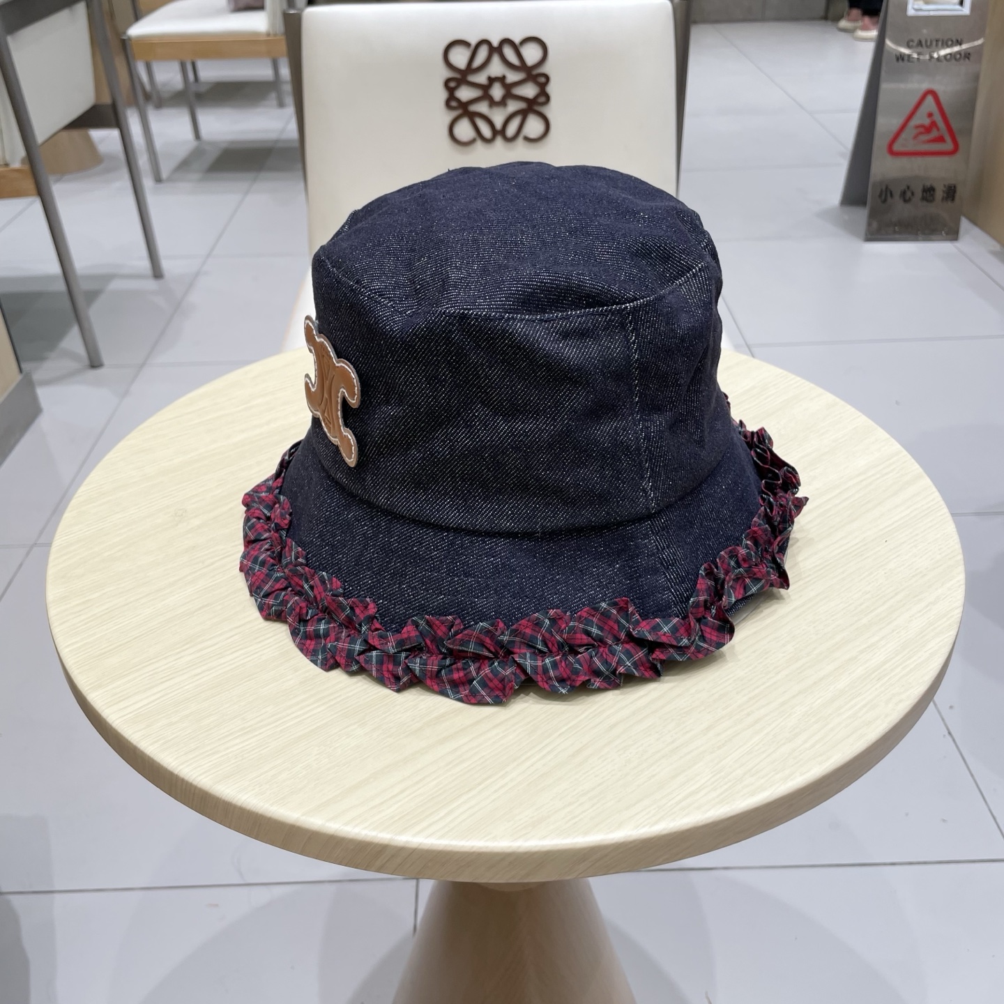  celine塞琳甜美拼色花边牛仔渔夫帽女秋季显脸小水桶帽百搭时尚盆帽子