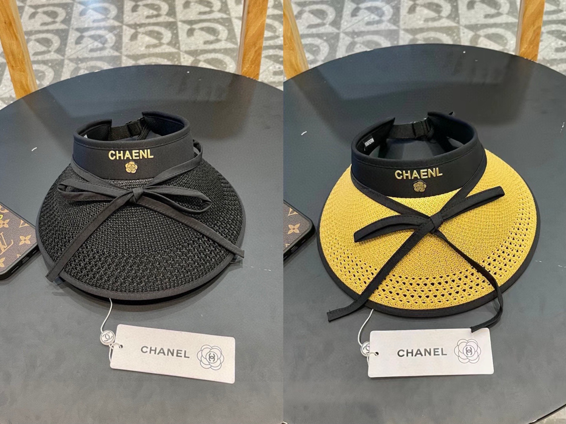  Chanel香奈儿 可爱蝴蝶结可折叠防晒帽空顶帽子女宽大帽檐遮阳帽显瘦无顶草帽夏