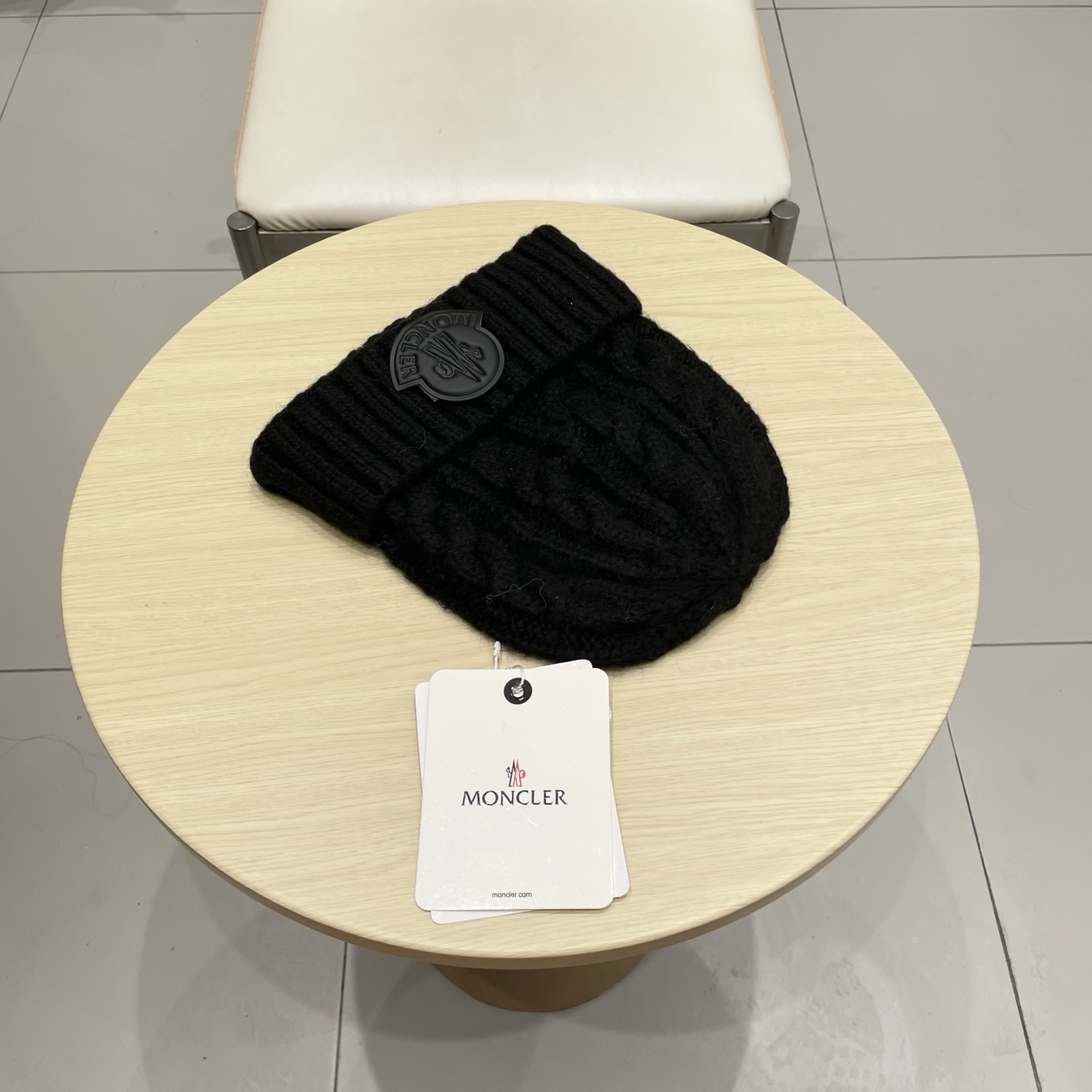 moncler【官网正品】蒙口米色针织帽男女秋冬季毛线帽百搭显脸小保暖冷帽