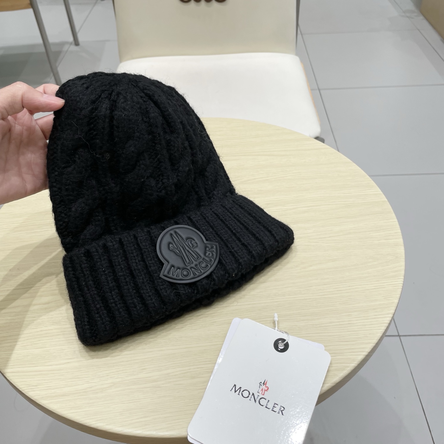 moncler【官网正品】蒙口米色针织帽男女秋冬季毛线帽百搭显脸小保暖冷帽