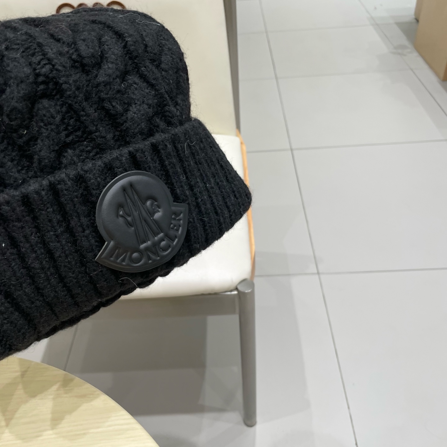 moncler【官网正品】蒙口米色针织帽男女秋冬季毛线帽百搭显脸小保暖冷帽