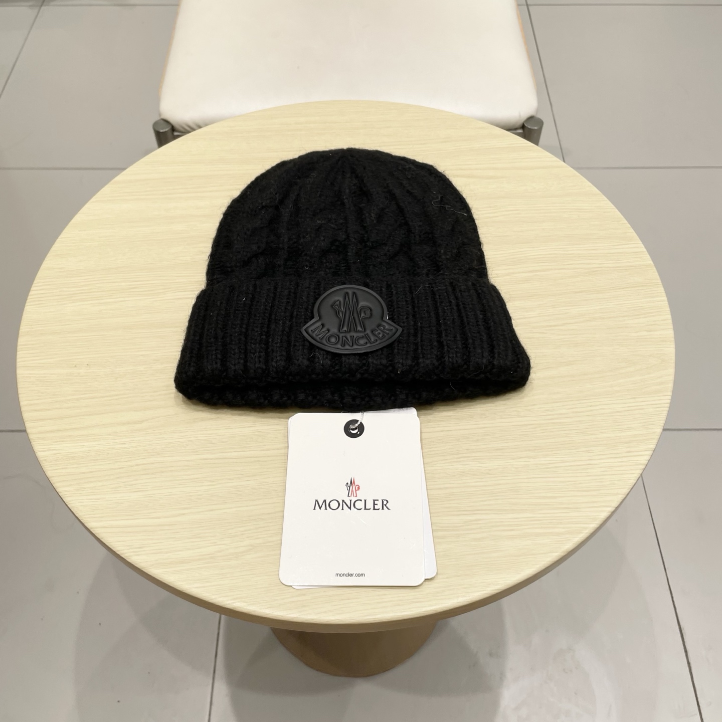 moncler【官网正品】蒙口米色针织帽男女秋冬季毛线帽百搭显脸小保暖冷帽