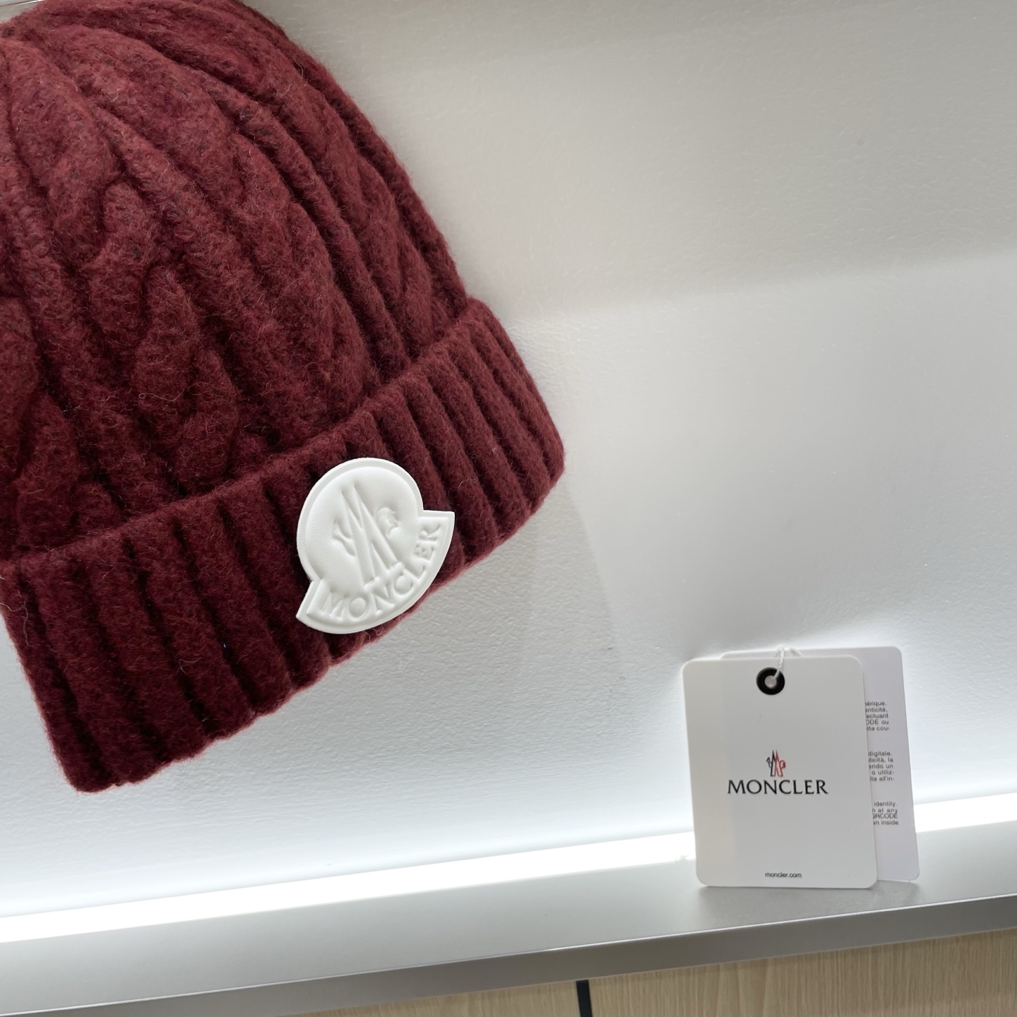 moncler【官网正品】蒙口米色针织帽男女秋冬季毛线帽百搭显脸小保暖冷帽