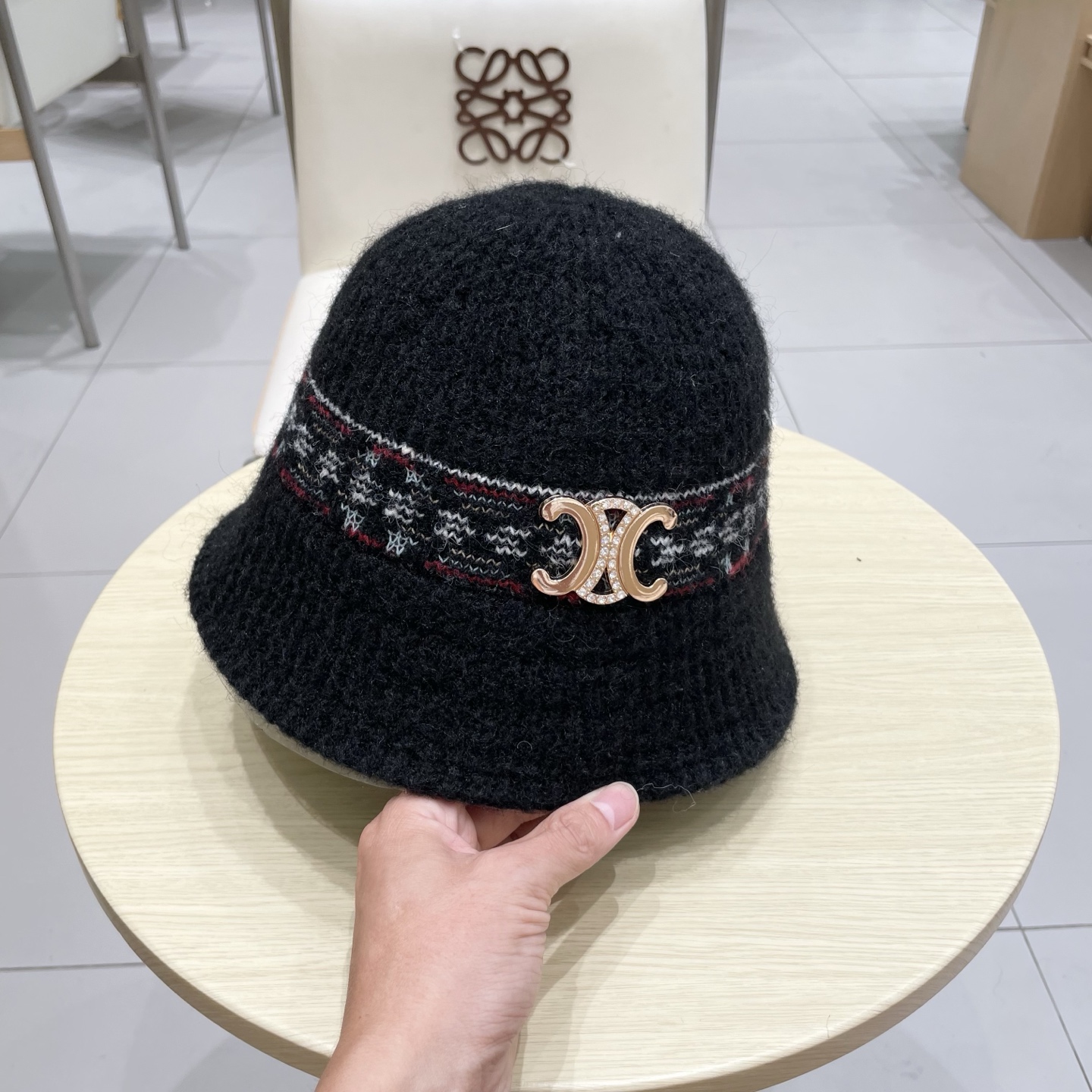 celine塞琳针织渔夫帽大头围毛绒秋冬水桶帽毛线帽大号大码显脸小