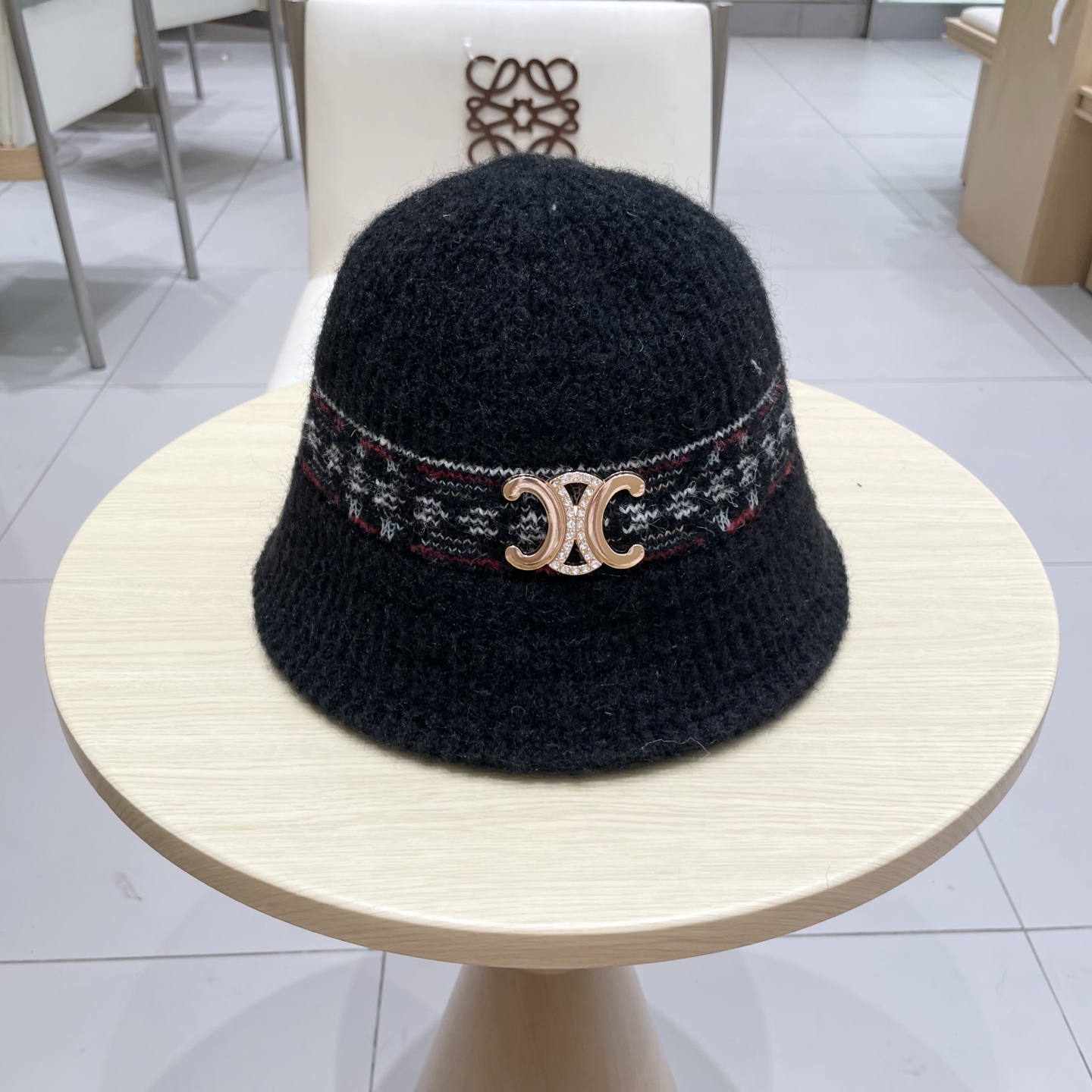 celine塞琳针织渔夫帽大头围毛绒秋冬水桶帽毛线帽大号大码显脸小