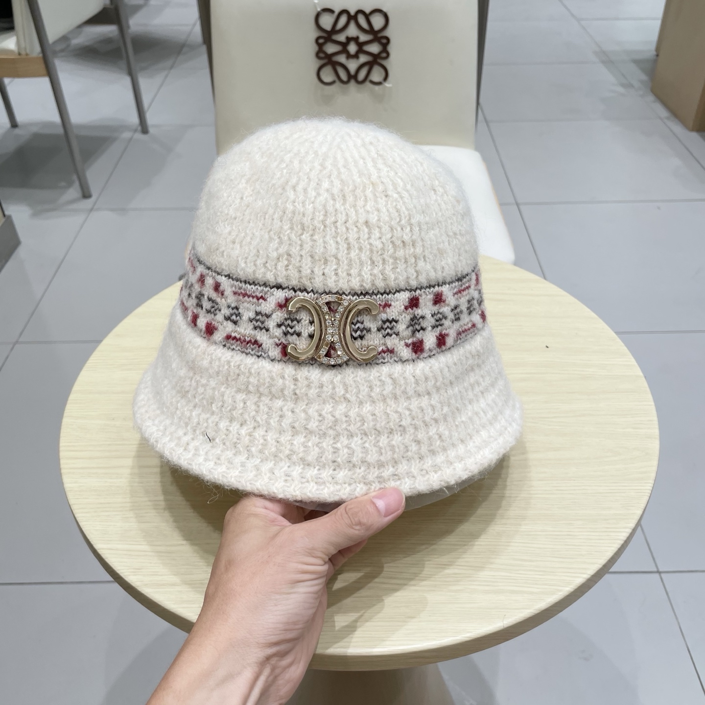 celine塞琳针织渔夫帽大头围毛绒秋冬水桶帽毛线帽大号大码显脸小