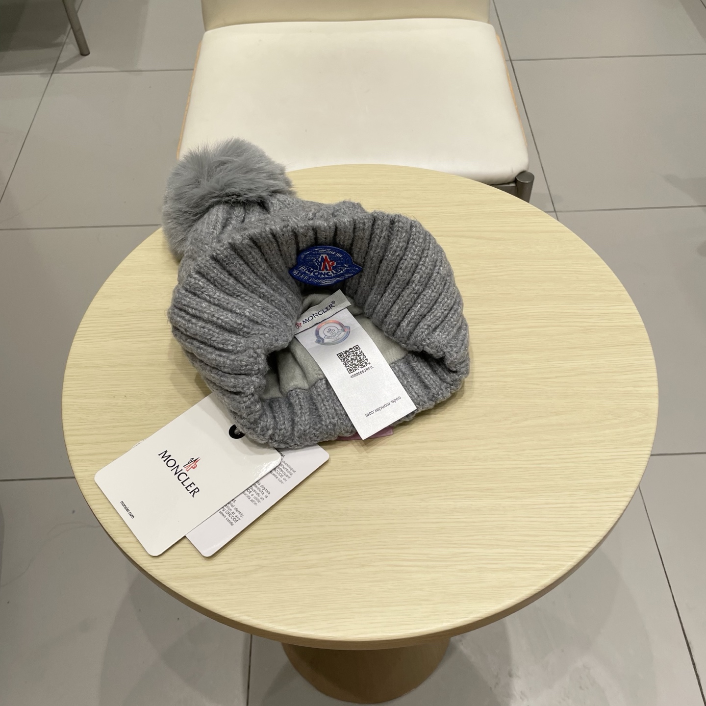 moncler蒙口米色针织帽男女秋冬季毛线帽百搭显脸小保暖冷帽