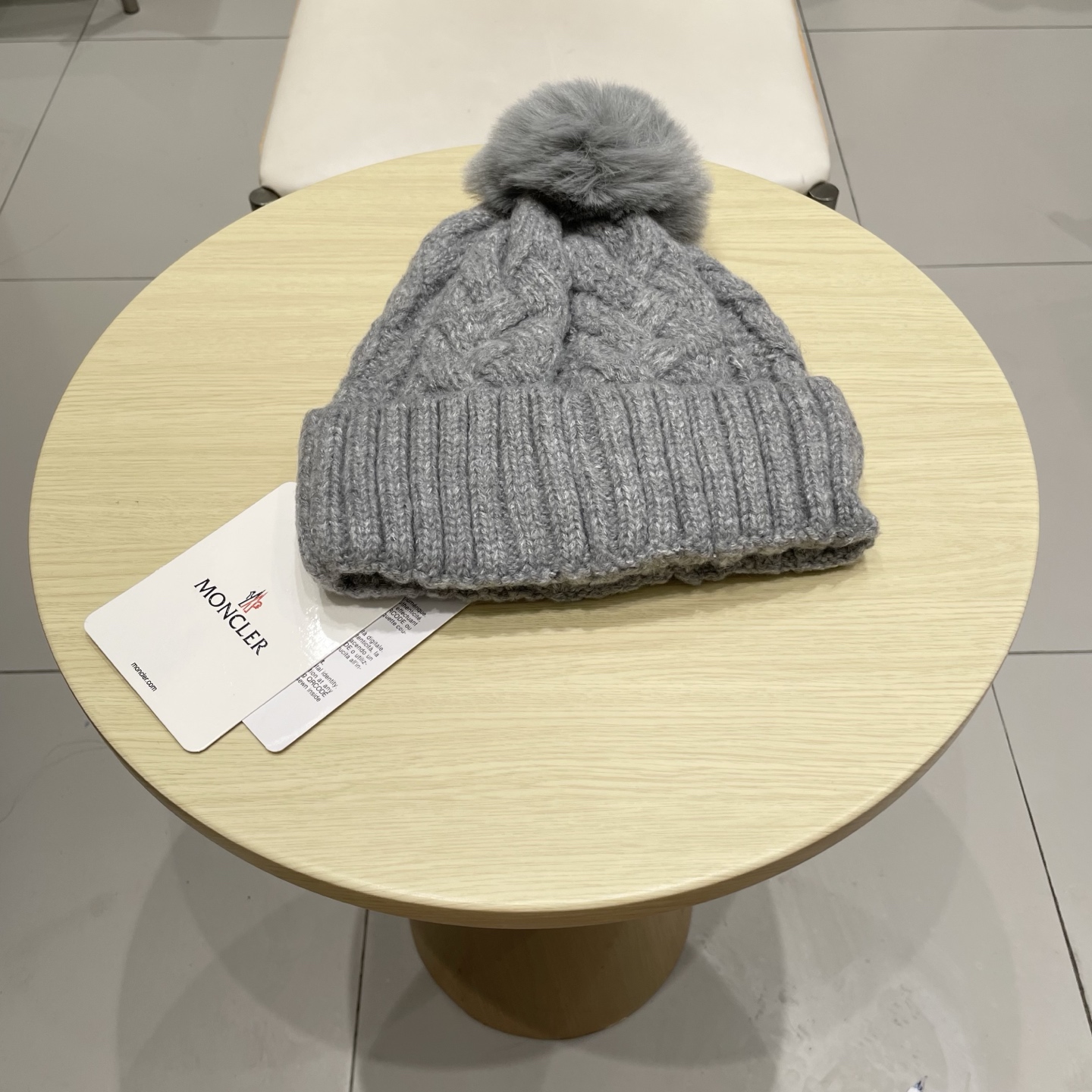 moncler蒙口米色针织帽男女秋冬季毛线帽百搭显脸小保暖冷帽