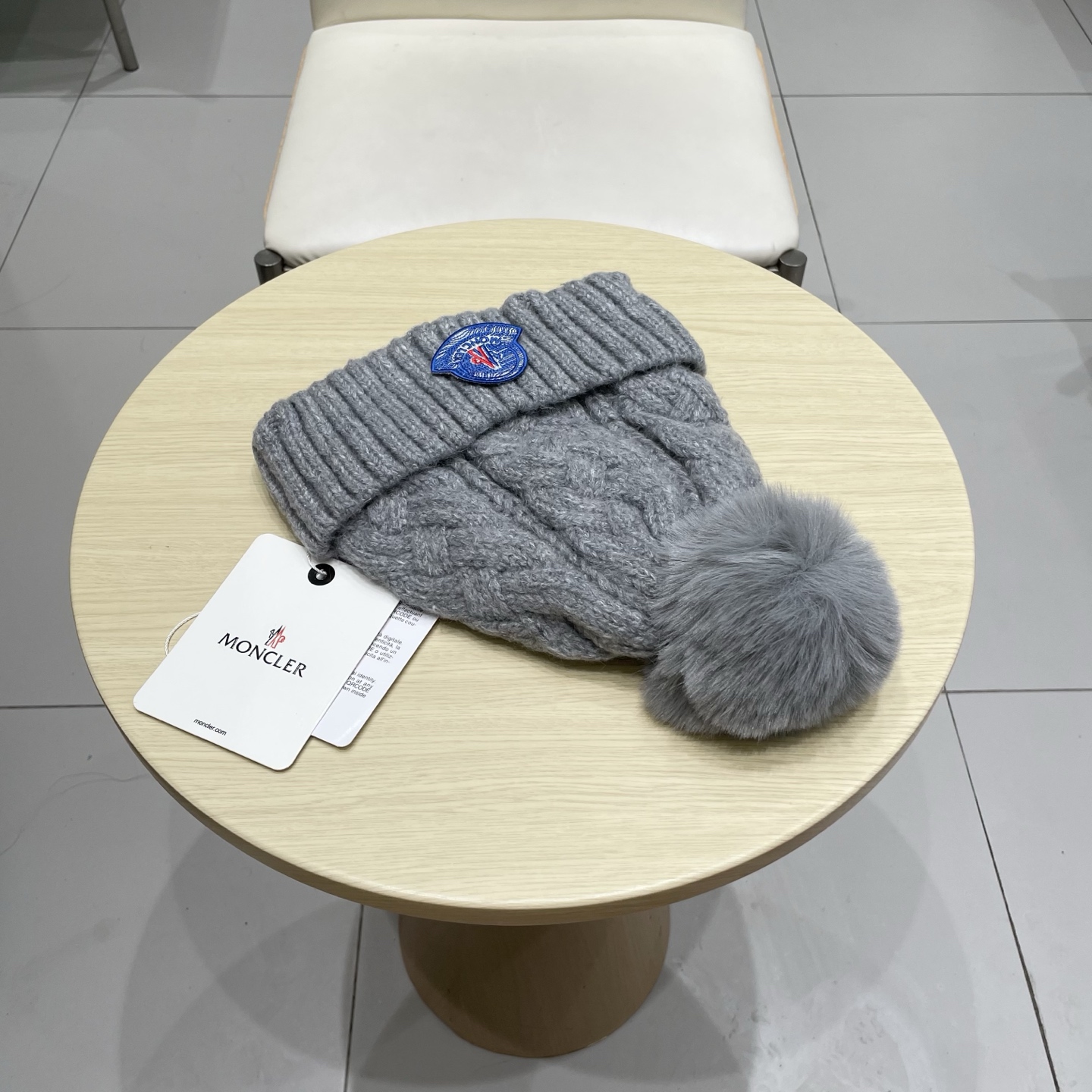 moncler蒙口米色针织帽男女秋冬季毛线帽百搭显脸小保暖冷帽