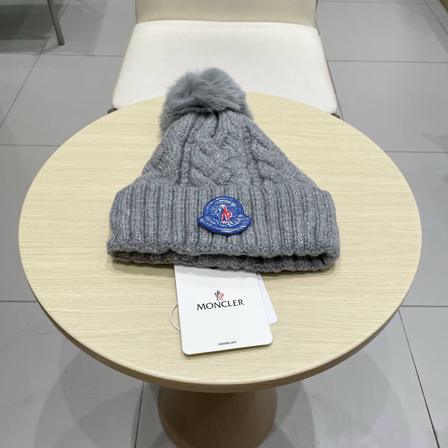 moncler蒙口米色针织帽男女秋冬季毛线帽百搭显脸小保暖冷帽