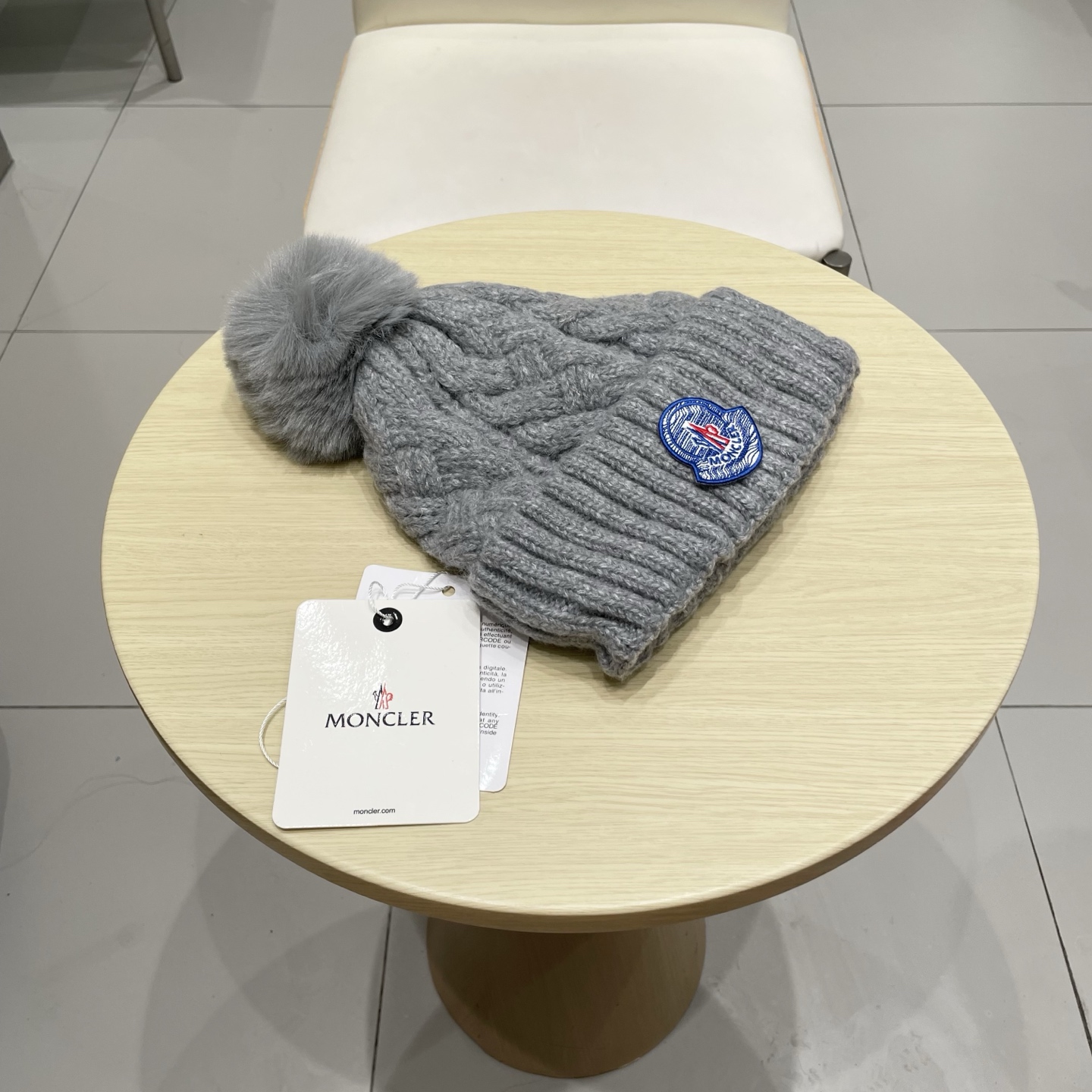 moncler蒙口米色针织帽男女秋冬季毛线帽百搭显脸小保暖冷帽