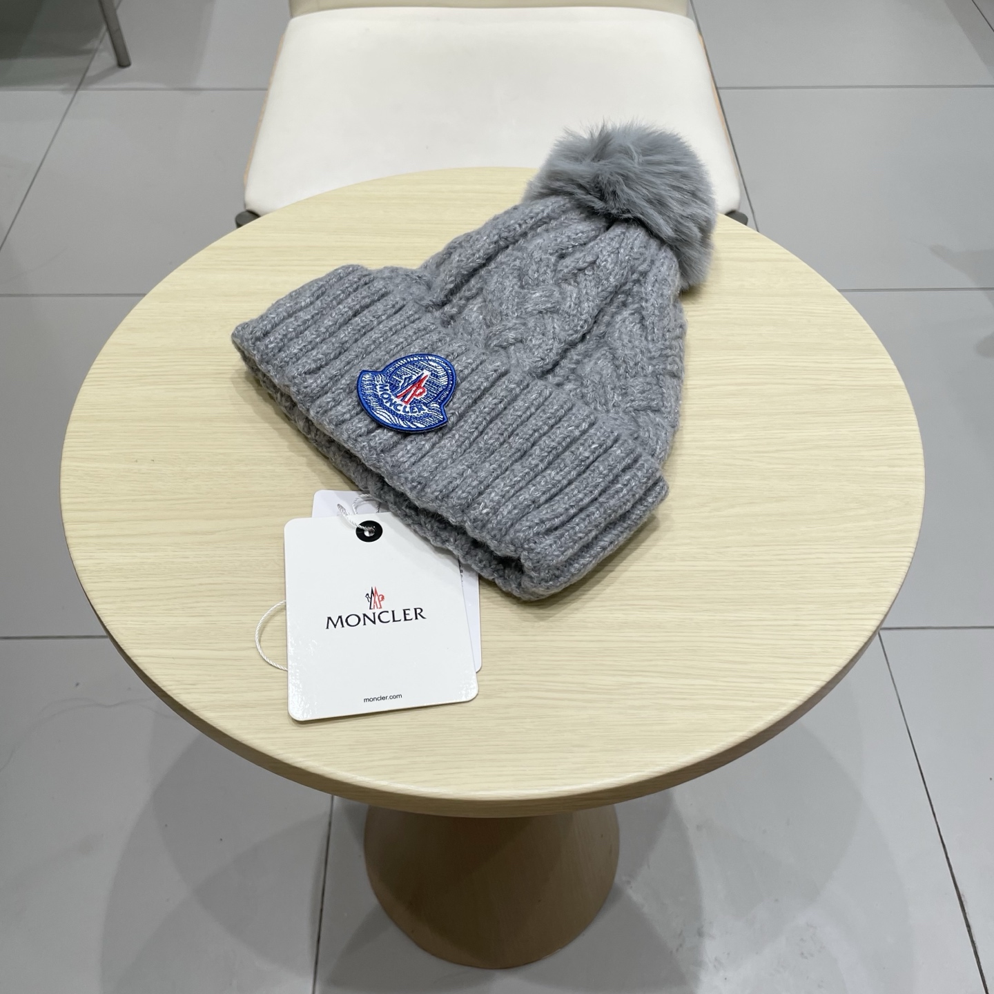 moncler蒙口米色针织帽男女秋冬季毛线帽百搭显脸小保暖冷帽