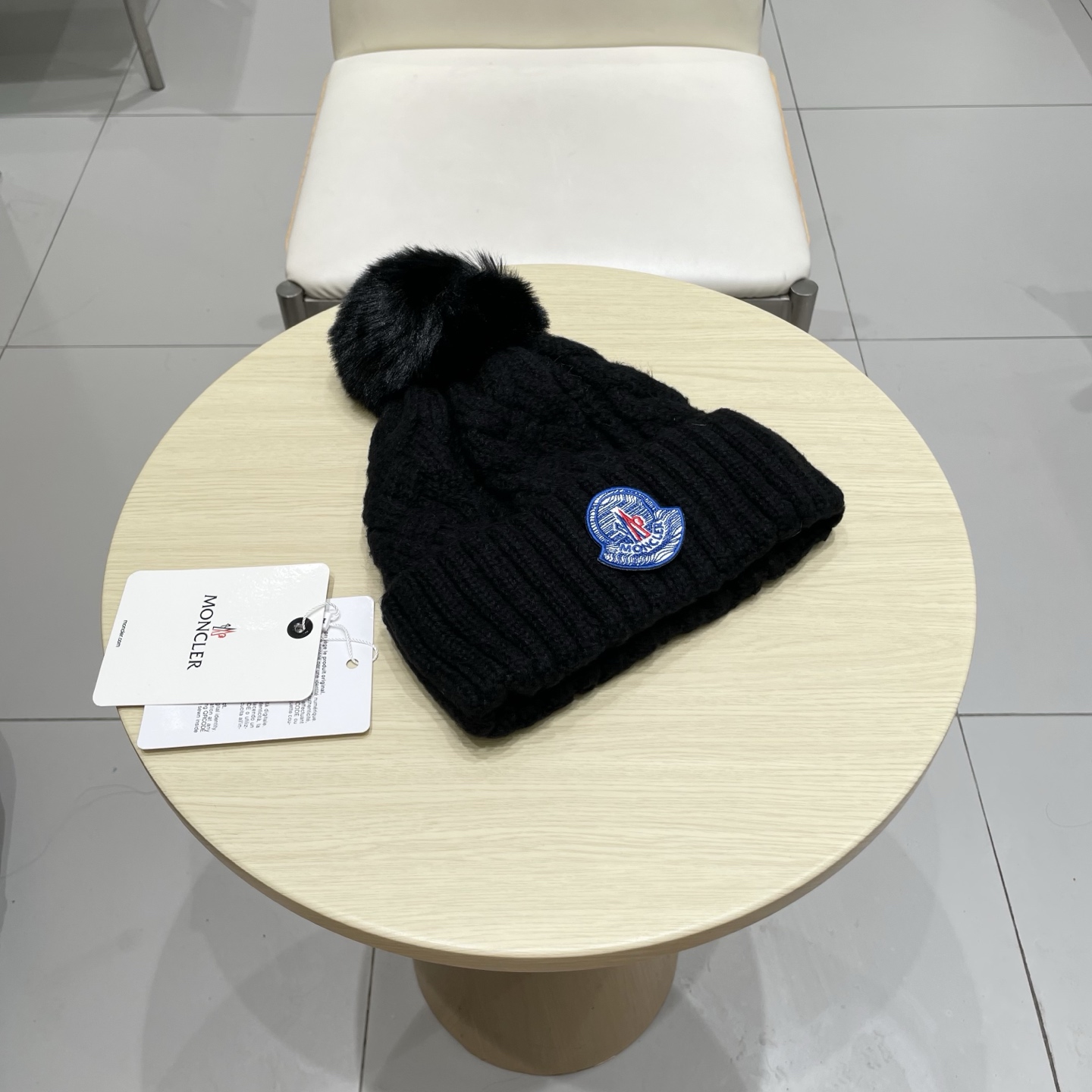 moncler【官网正品】蒙口米色针织帽男女秋冬季毛线帽百搭显脸小保暖冷帽