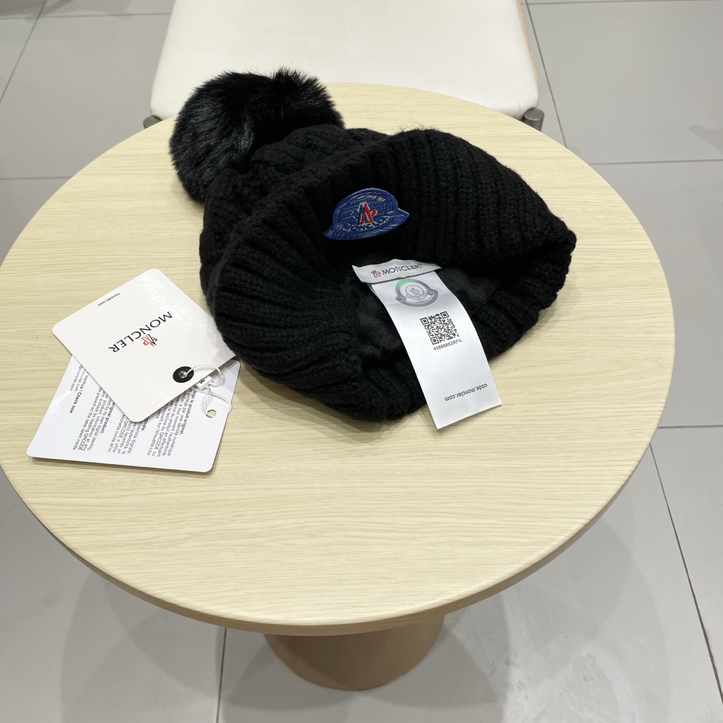 moncler【官网正品】蒙口米色针织帽男女秋冬季毛线帽百搭显脸小保暖冷帽