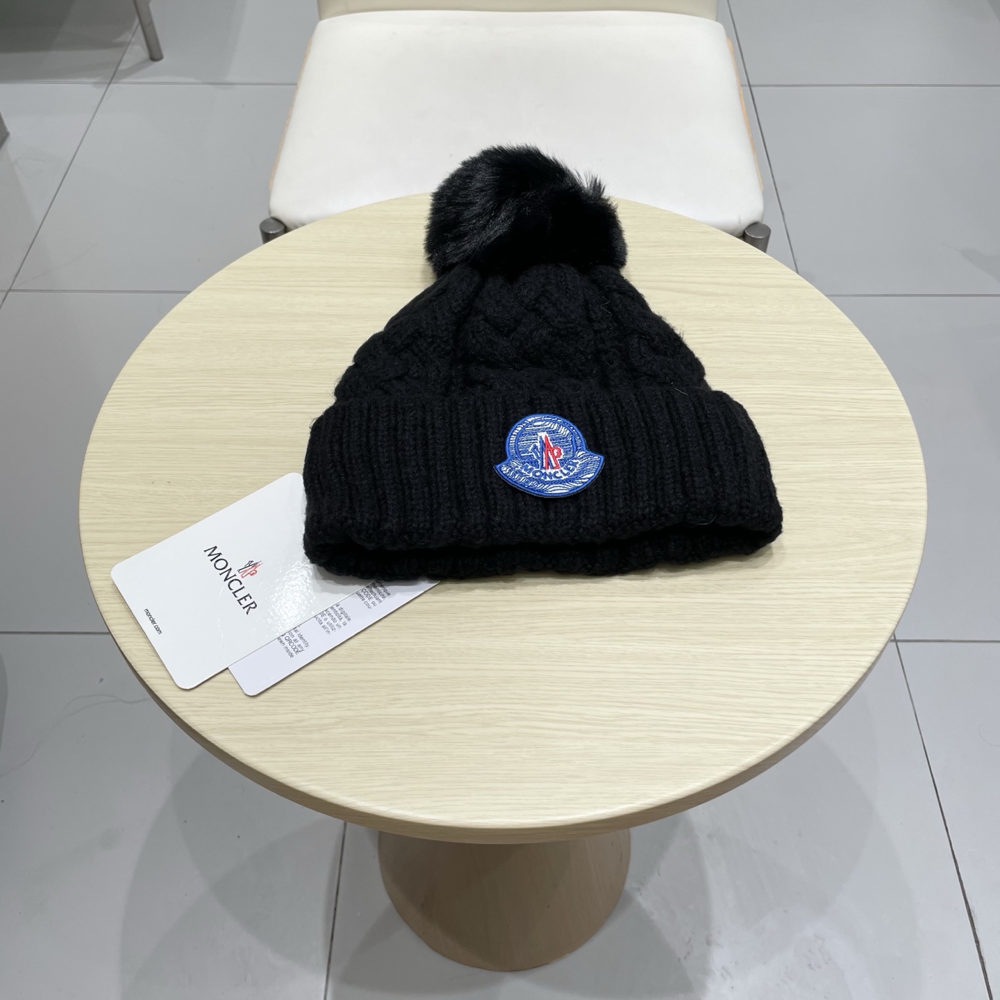 moncler【官网正品】蒙口米色针织帽男女秋冬季毛线帽百搭显脸小保暖冷帽