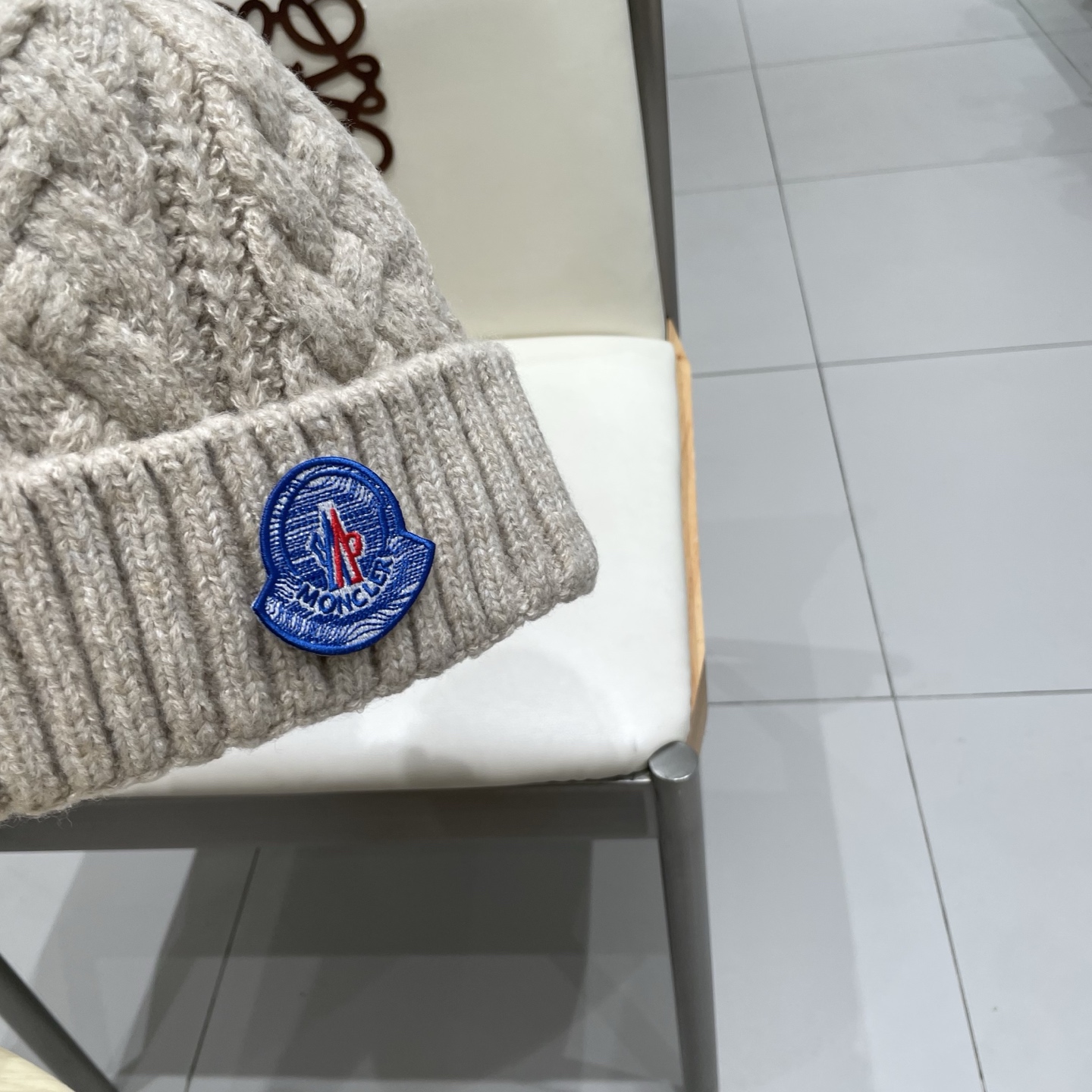 moncler【官网正品】蒙口米色针织帽男女秋冬季毛线帽百搭显脸小保暖冷帽