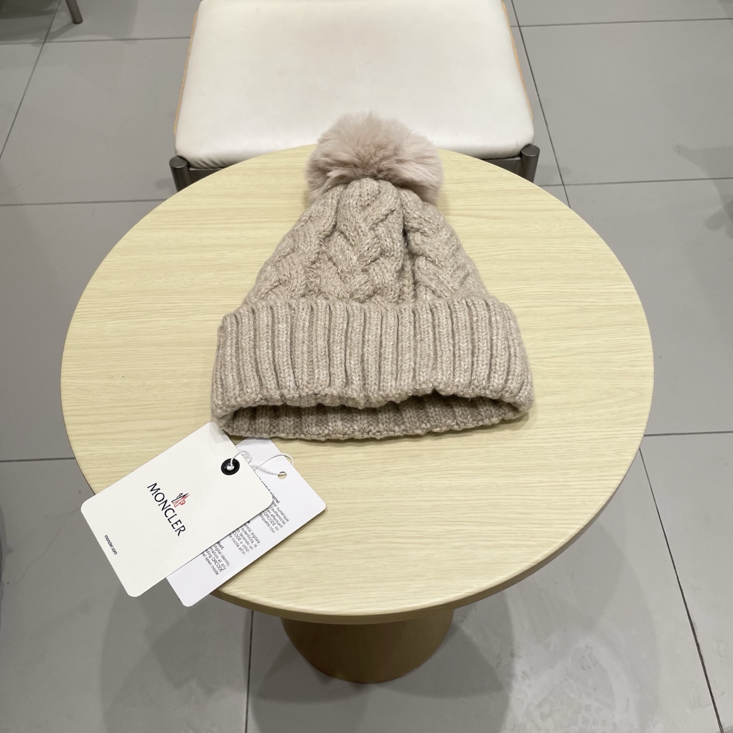 moncler【官网正品】蒙口米色针织帽男女秋冬季毛线帽百搭显脸小保暖冷帽