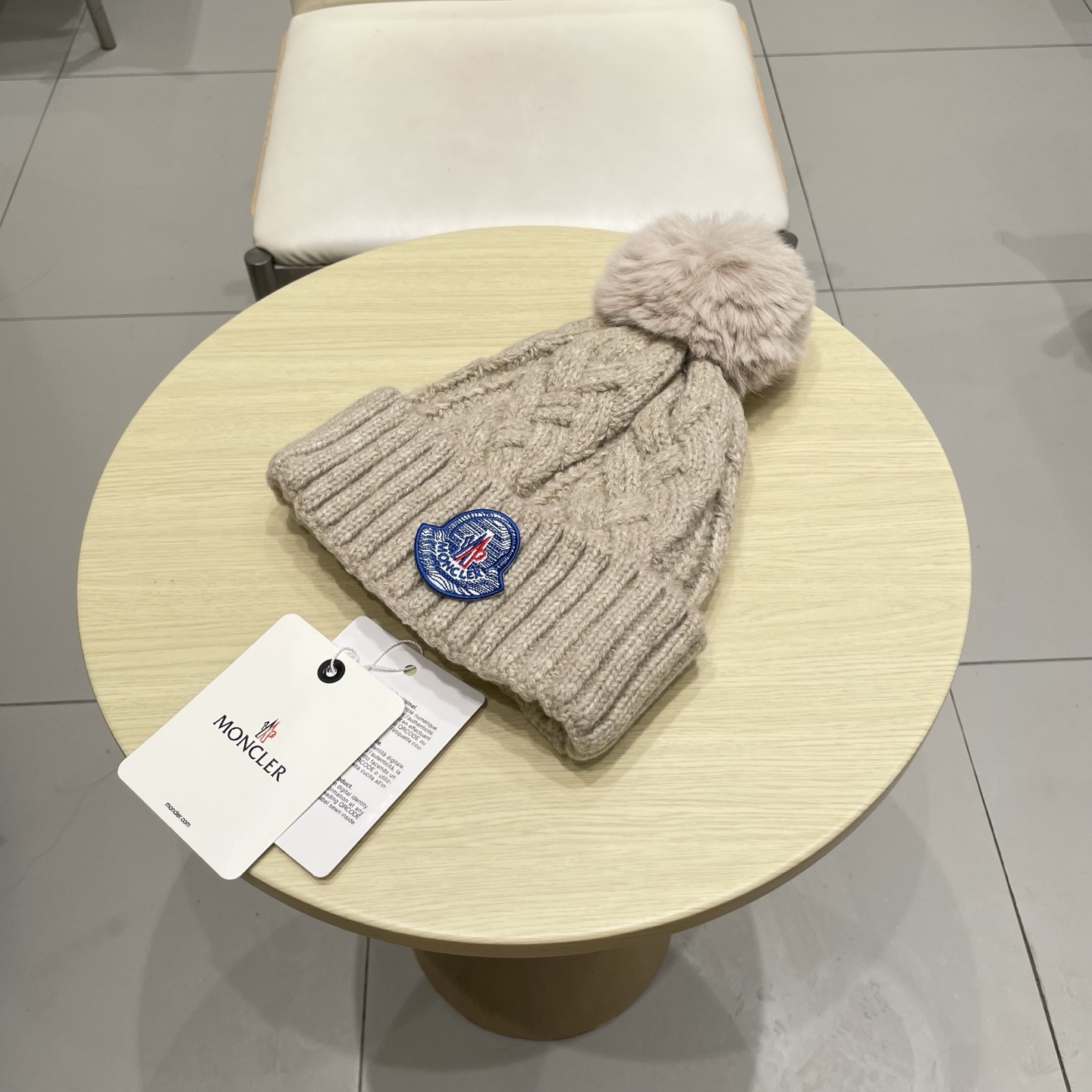 moncler【官网正品】蒙口米色针织帽男女秋冬季毛线帽百搭显脸小保暖冷帽