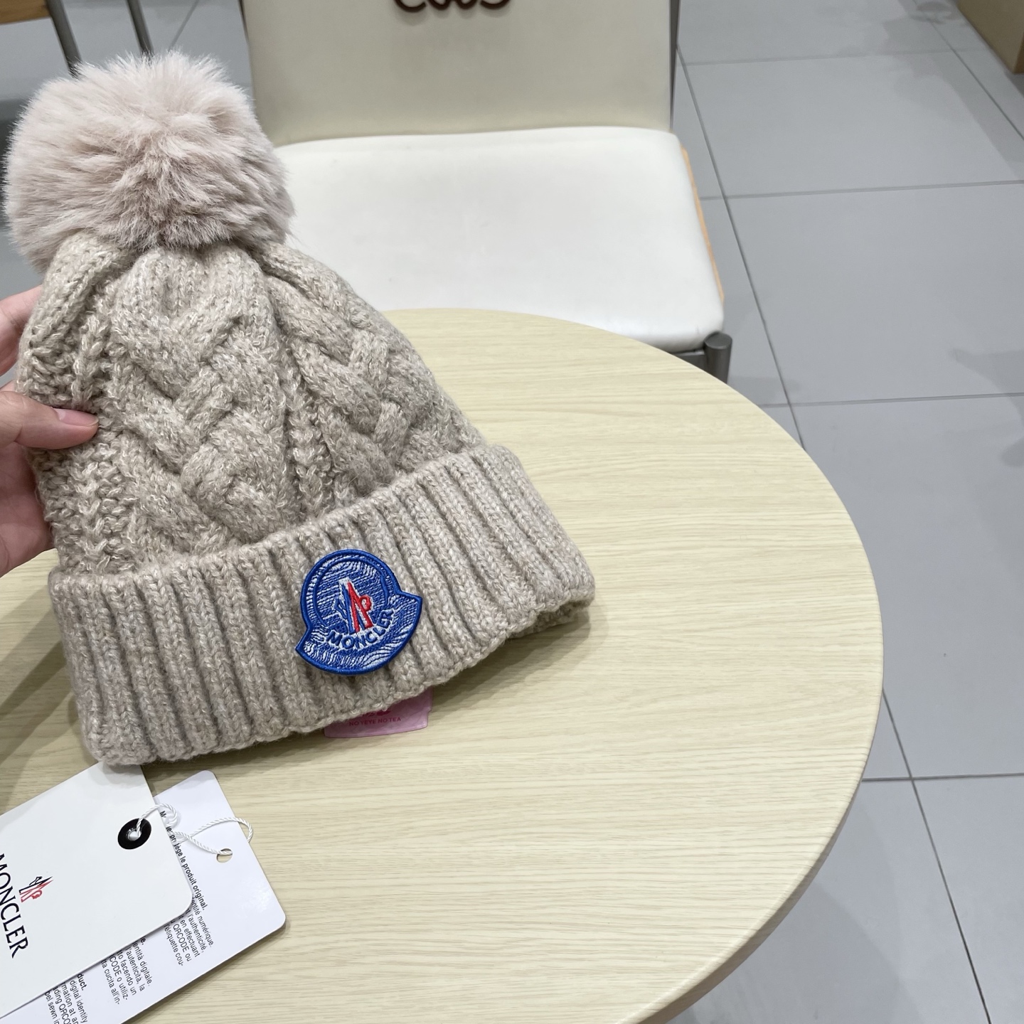 moncler【官网正品】蒙口米色针织帽男女秋冬季毛线帽百搭显脸小保暖冷帽