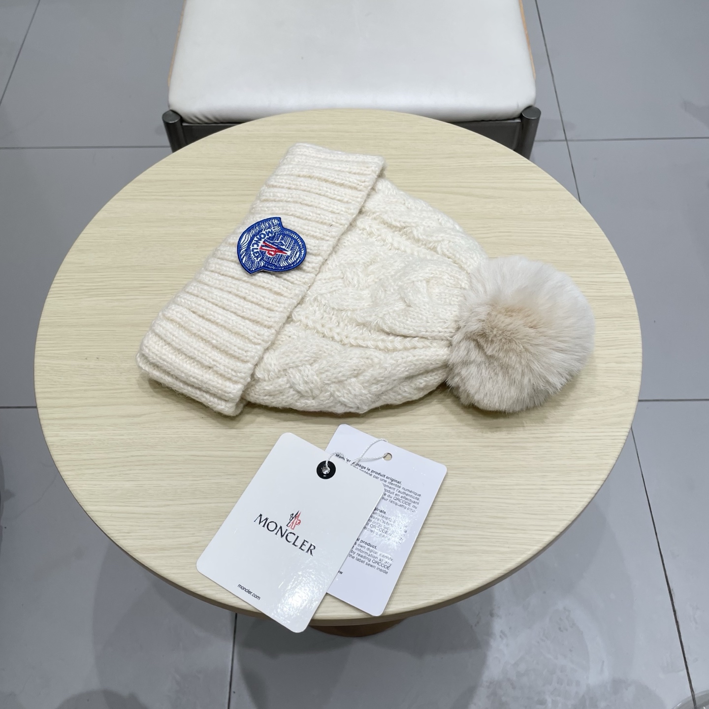 moncler【官网正品】蒙口米色针织帽男女秋冬季毛线帽百搭显脸小保暖冷帽
