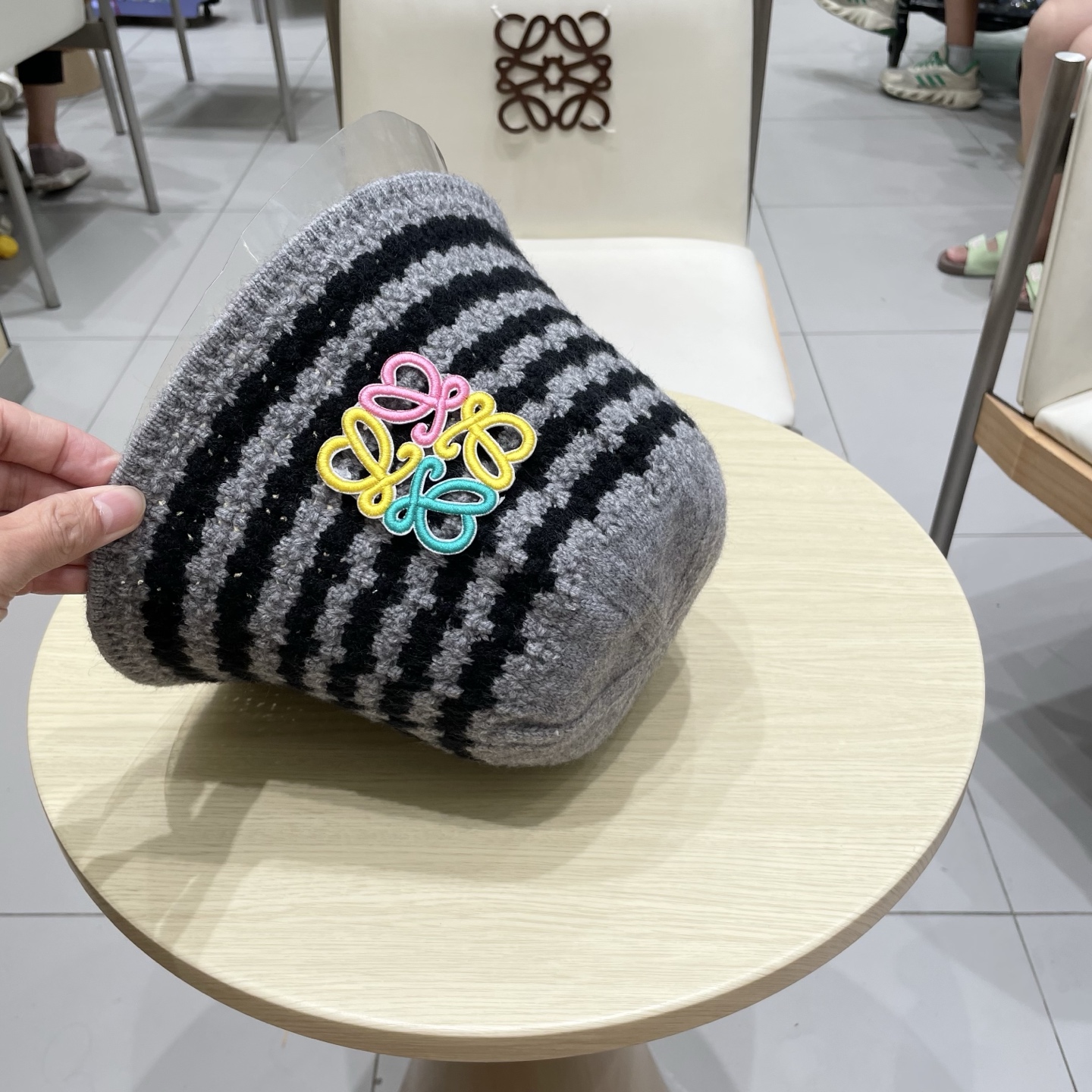 ＬＯＥＷＥ罗意威2025新款韩版条纹针织渔夫帽子女秋冬大头围水桶帽百搭显脸小盆帽