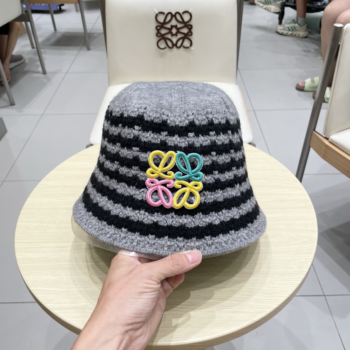 ＬＯＥＷＥ罗意威2025新款韩版条纹针织渔夫帽子女秋冬大头围水桶帽百搭显脸小盆帽