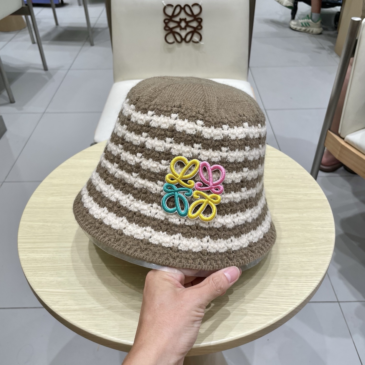 ＬＯＥＷＥ罗意威2025新款韩版条纹针织渔夫帽子女秋冬大头围水桶帽百搭显脸小盆帽