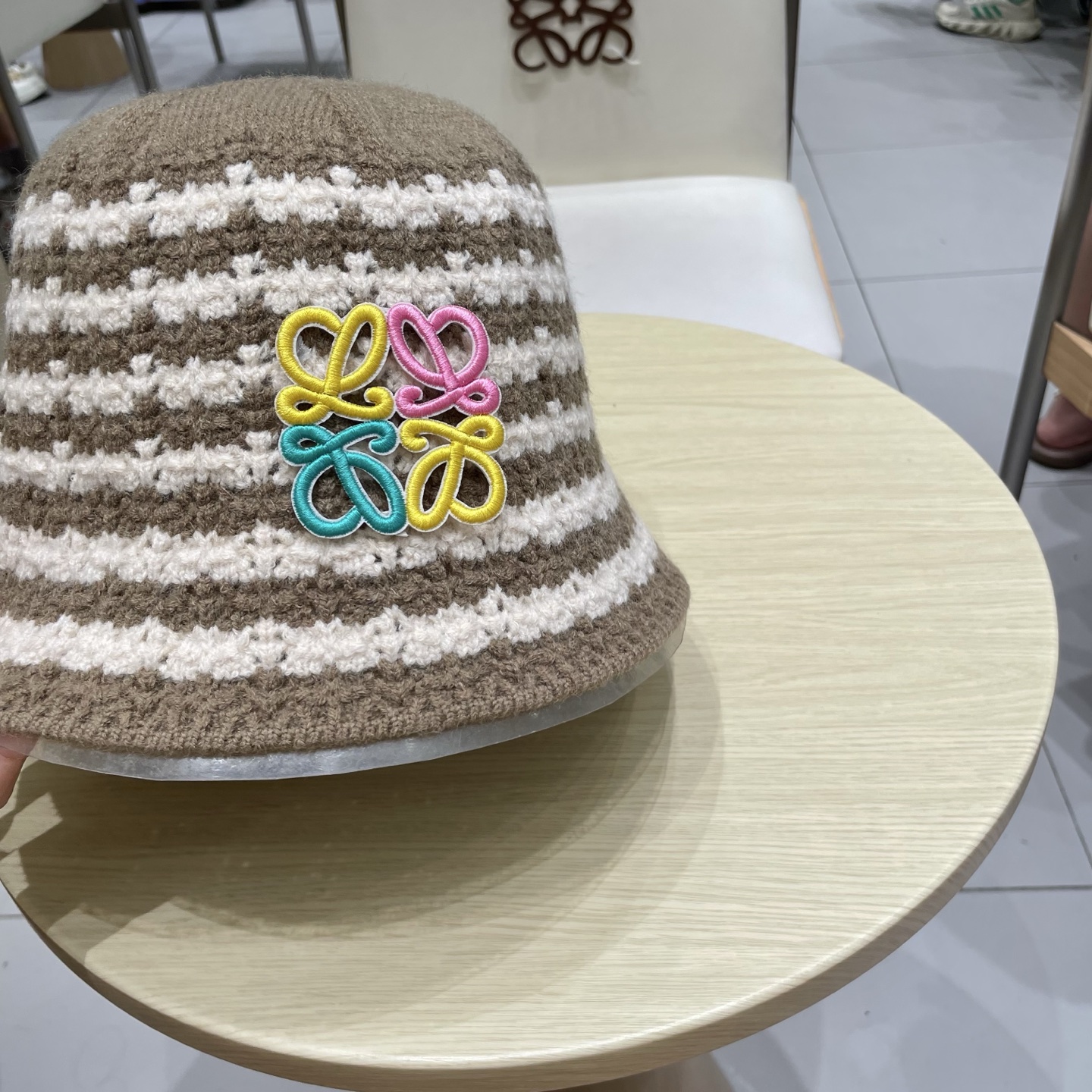 ＬＯＥＷＥ罗意威2025新款韩版条纹针织渔夫帽子女秋冬大头围水桶帽百搭显脸小盆帽