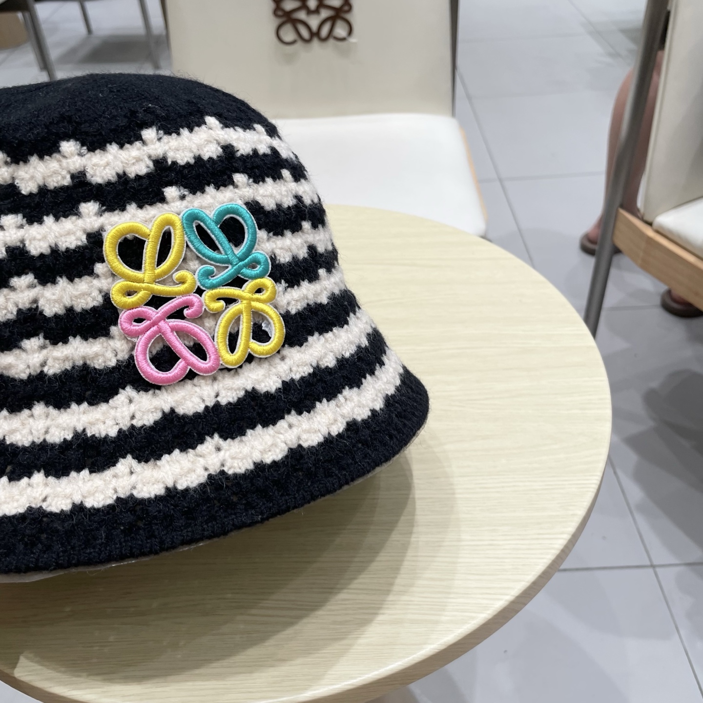 ＬＯＥＷＥ罗意威2025新款韩版条纹针织渔夫帽子女秋冬大头围水桶帽百搭显脸小盆帽