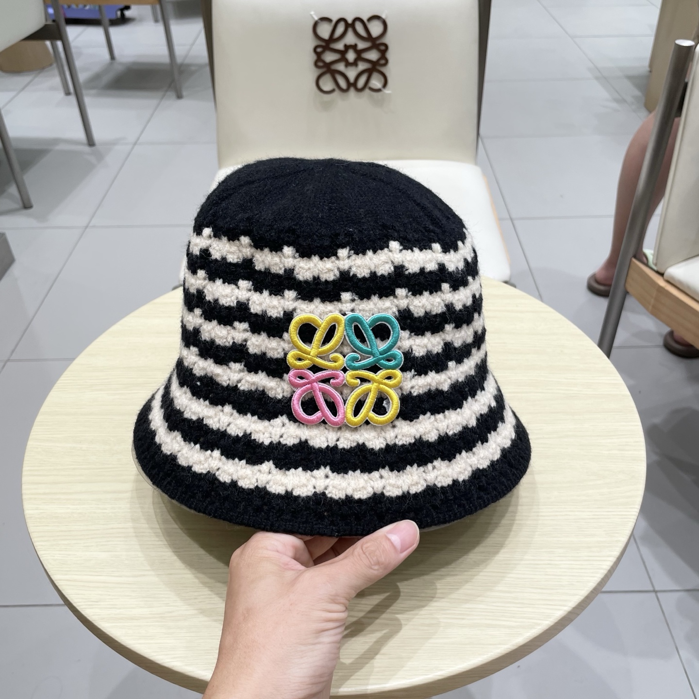 ＬＯＥＷＥ罗意威2025新款韩版条纹针织渔夫帽子女秋冬大头围水桶帽百搭显脸小盆帽