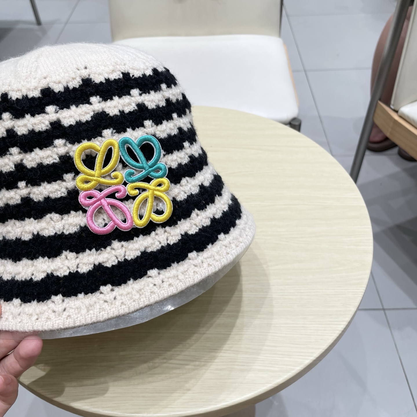 ＬＯＥＷＥ罗意威2025新款韩版条纹针织渔夫帽子女秋冬大头围水桶帽百搭显脸小盆帽