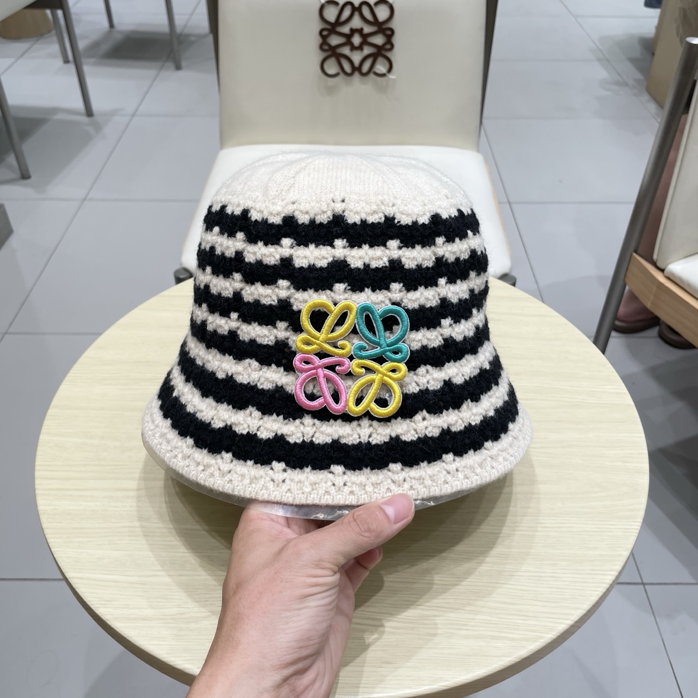 ＬＯＥＷＥ罗意威2025新款韩版条纹针织渔夫帽子女秋冬大头围水桶帽百搭显脸小盆帽