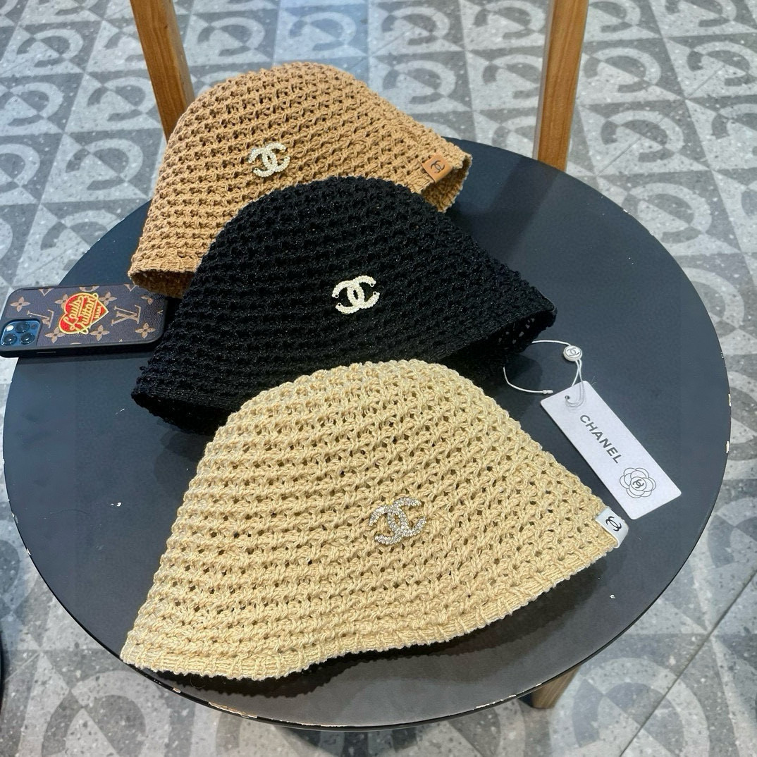    Chanel夏季镂空渔夫帽女透气帽子薄款防紫外线遮阳帽时尚盆帽水桶太阳帽 