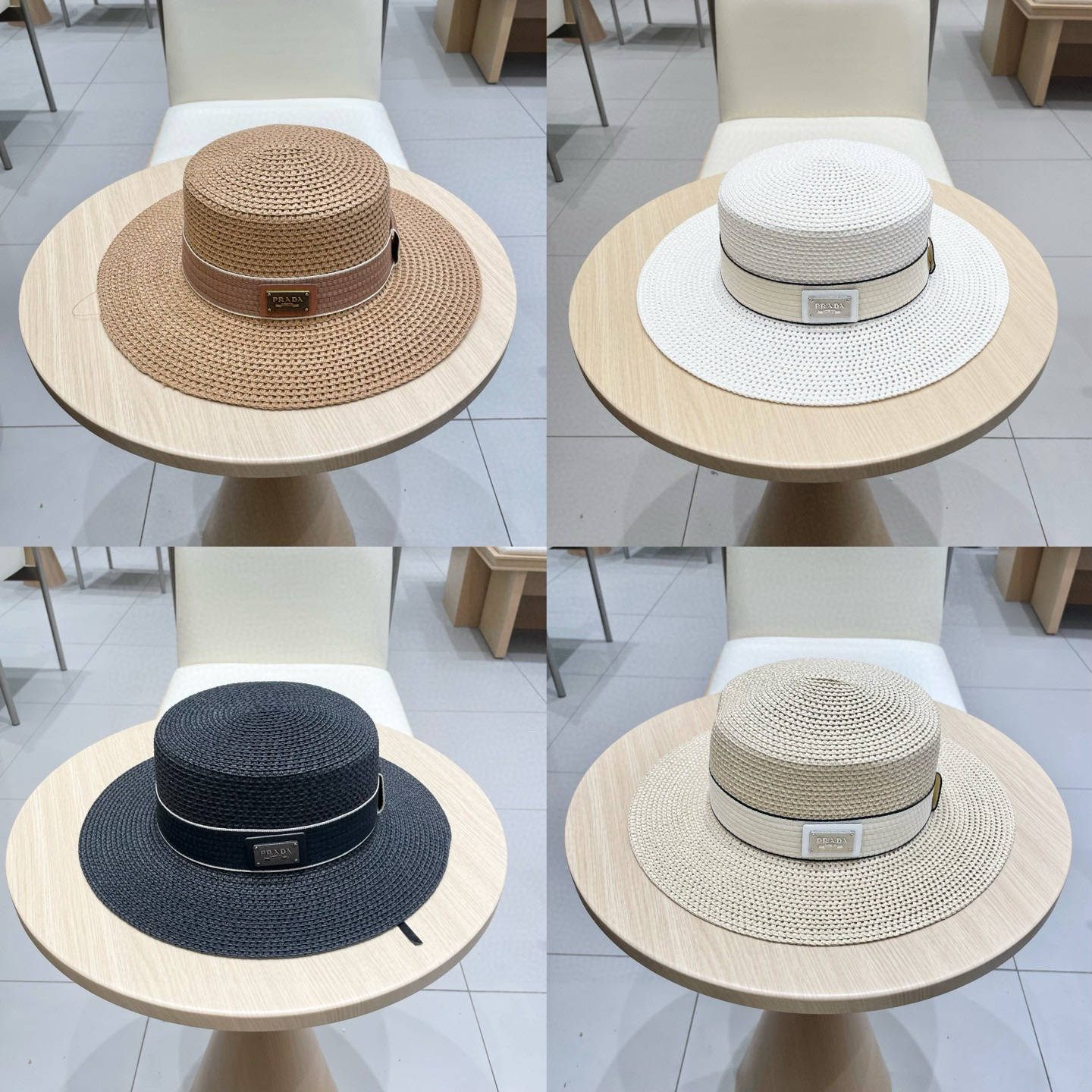   普拉达新款平顶礼帽，名族风草帽，头围57cm