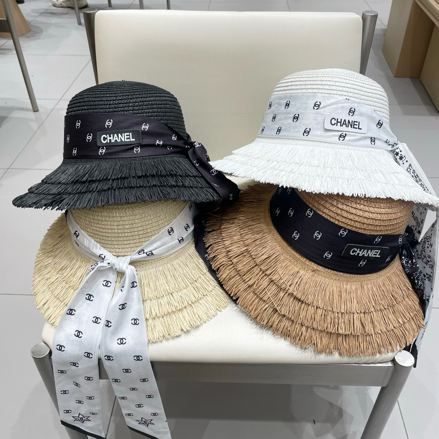  Chanel草帽女夏季优雅蝴蝶结防晒遮阳帽沙滩渔夫帽海边度假草编太阳帽潮