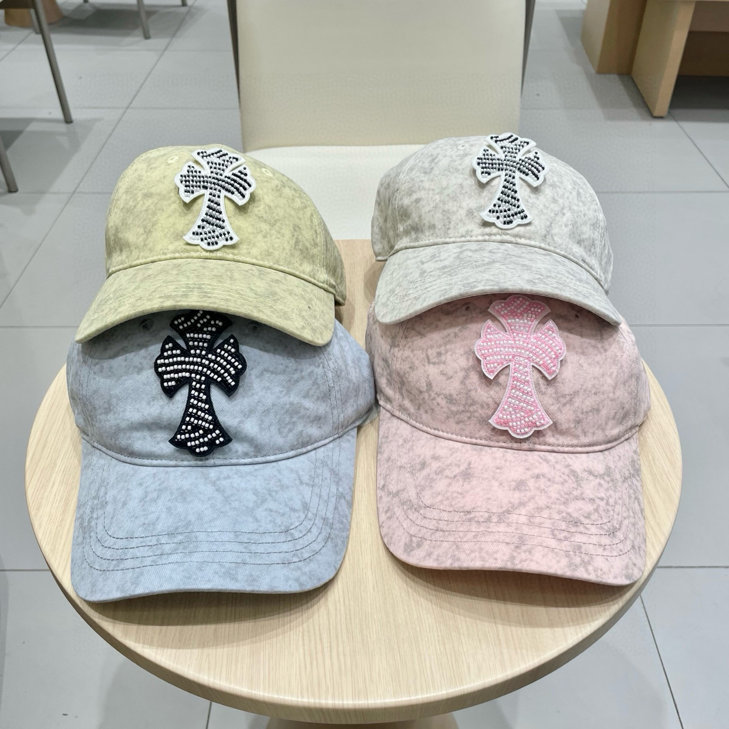  克罗心复古水洗灰皮标十字架棒球帽子休闲防晒男女遮阳帽情侣街头鸭舌帽