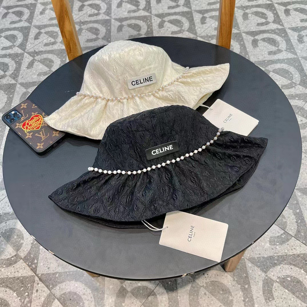   CELINE赛琳2024遮阳帽女夏天薄款时尚链条大檐渔夫帽百搭休闲显脸小遮脸防晒帽潮