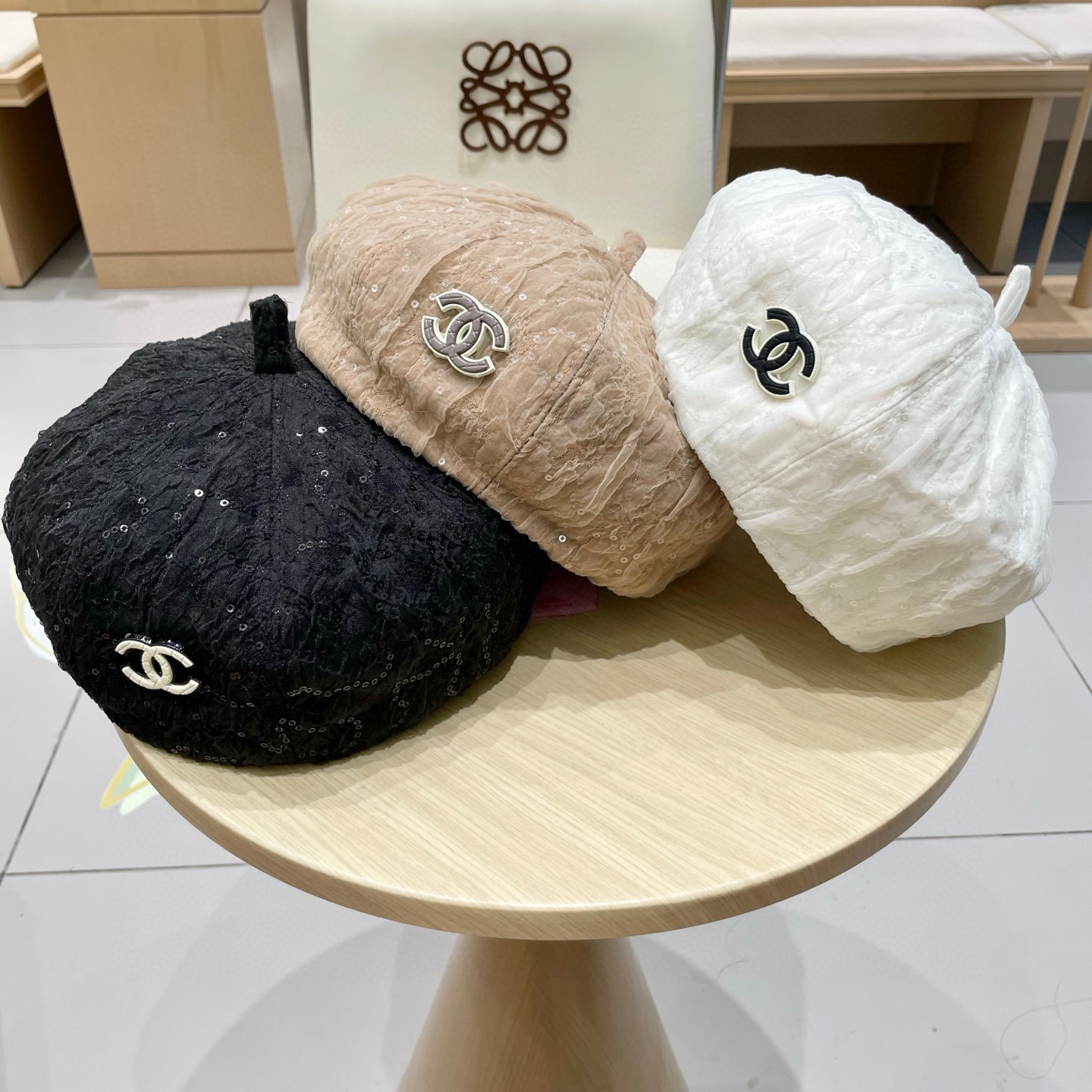  chanel早香奈儿秋款秋亮片蕾丝贝雷帽女时尚日系小香风复古画家帽子网红蓓蕾帽