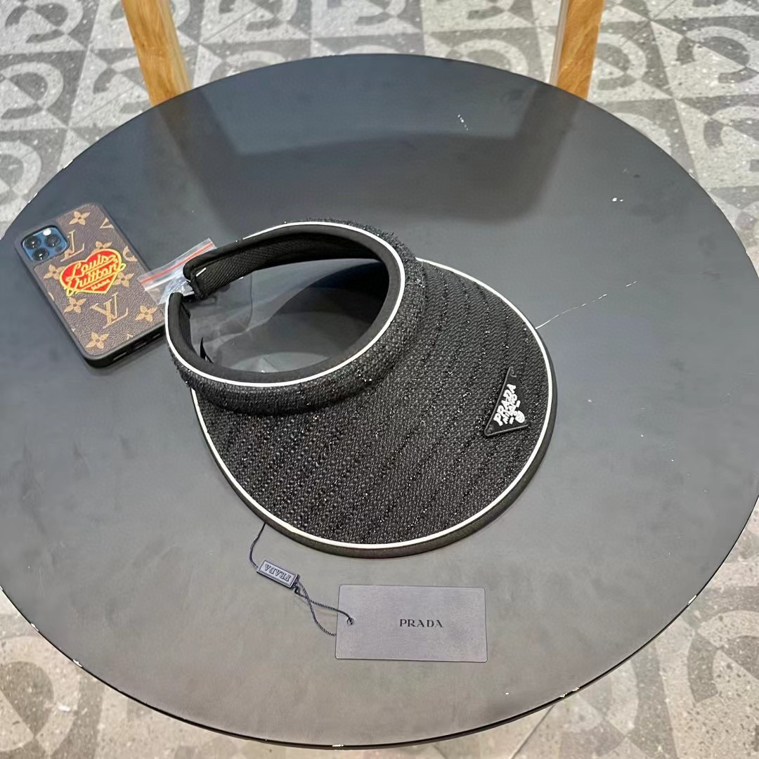 普拉达Prada韩版小香风防晒帽子女款2024新款夏季户外逛街遮阳防紫外线空顶帽